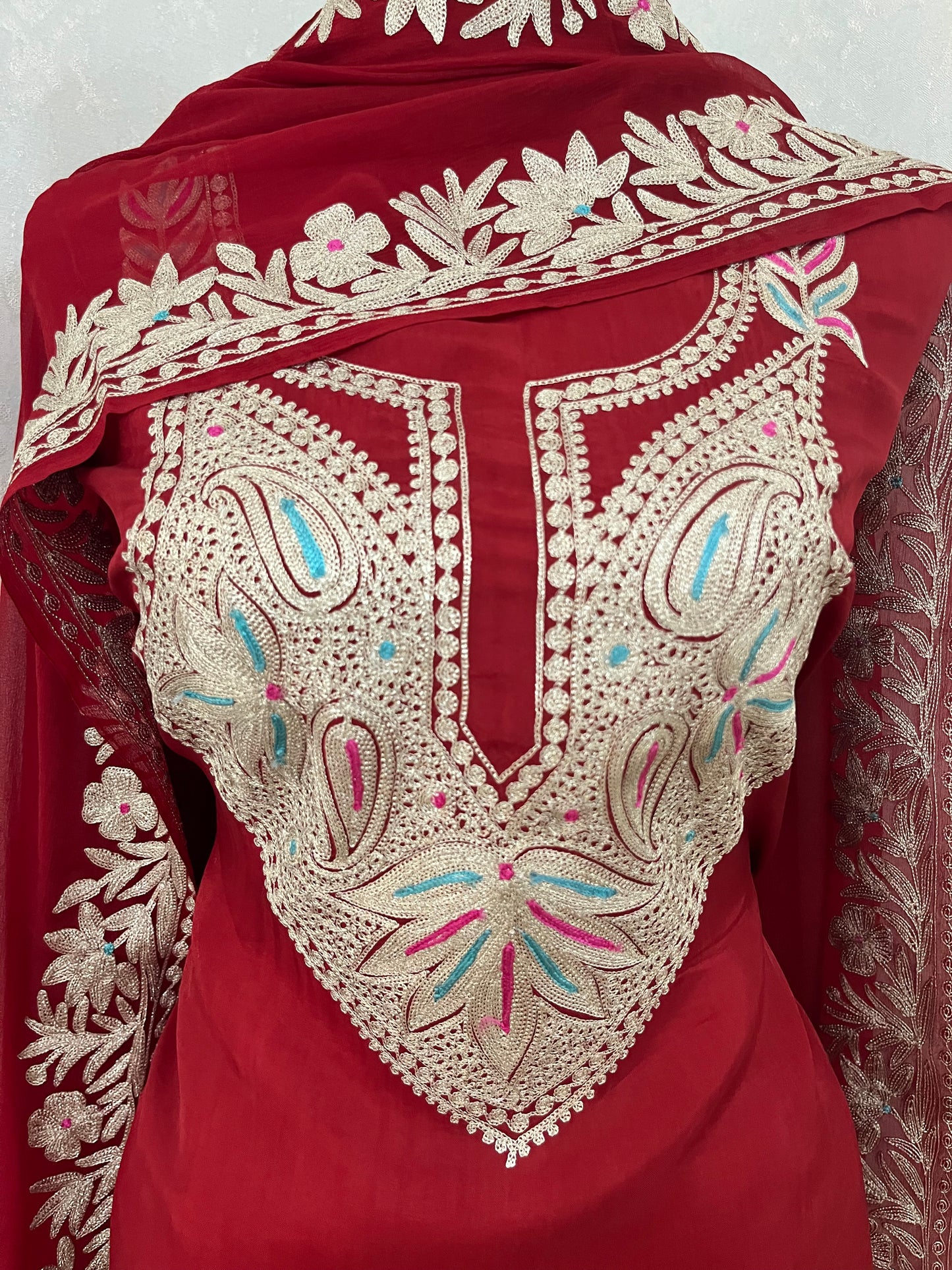 Maroon Opada Silk Kashmiri Suits