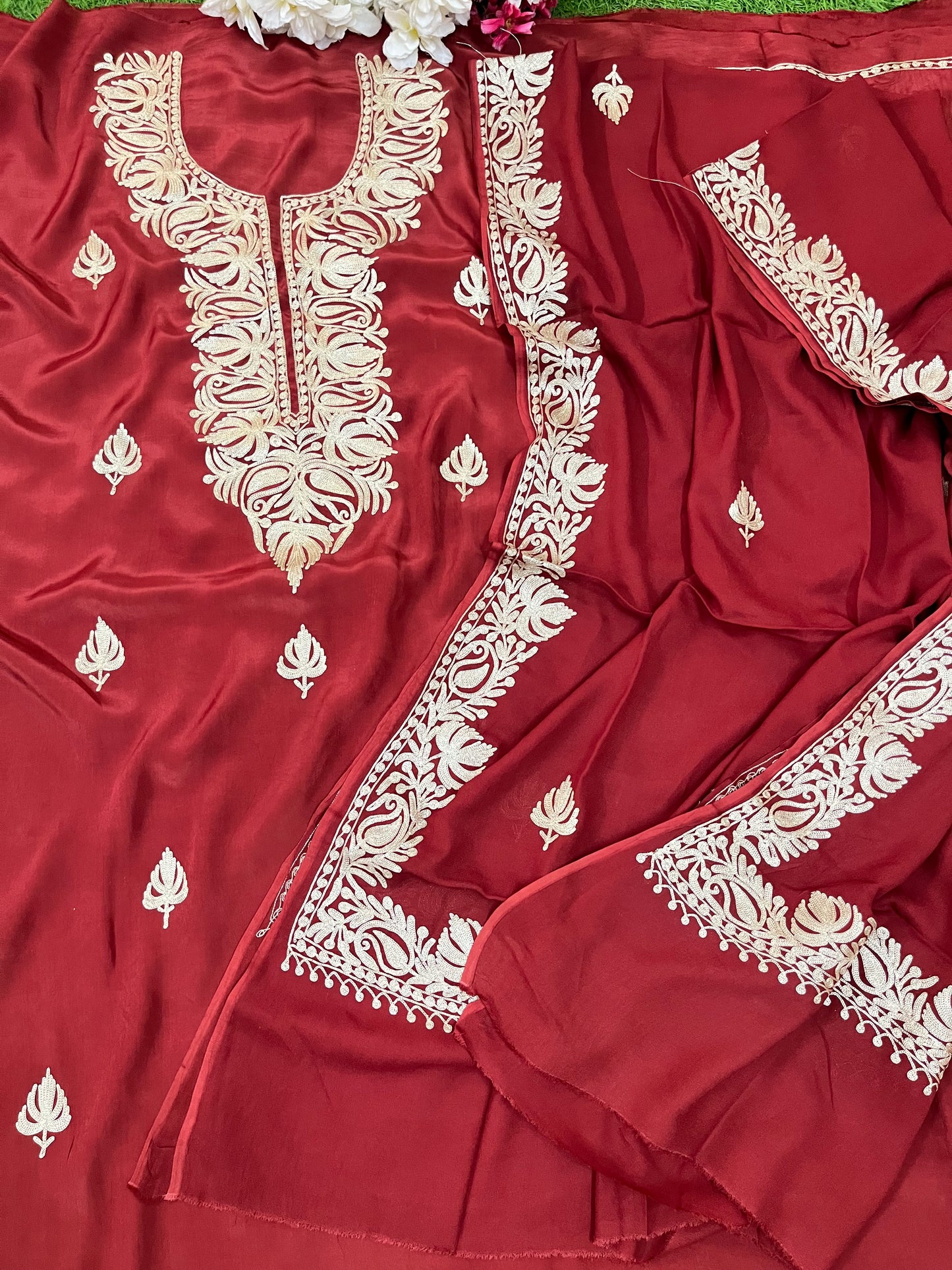 ‘Kalaa’ Rust Crape Kashmiri Suit