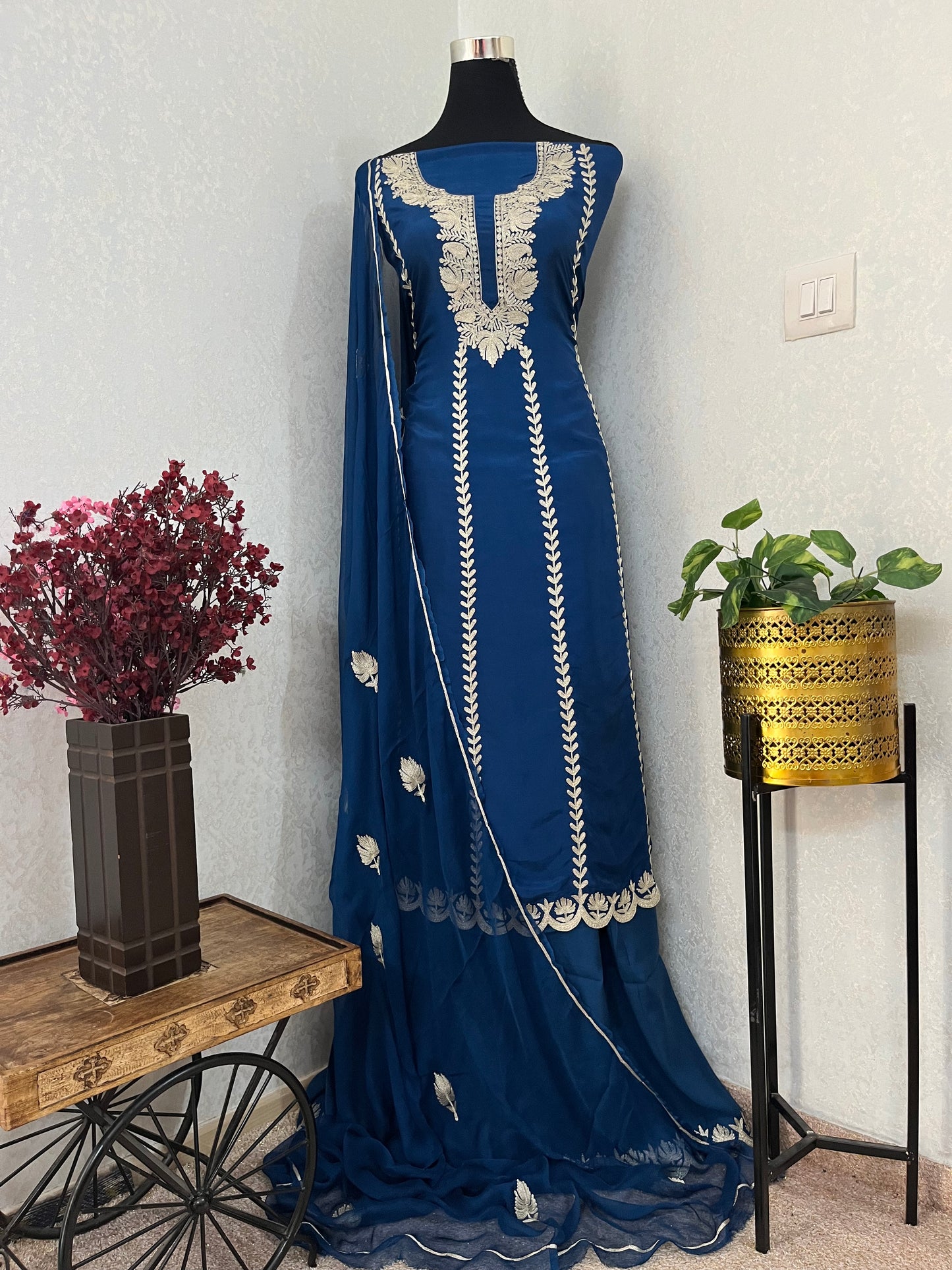 Sanam’ Royal Blue Silk Tilla Embroidered Suit material