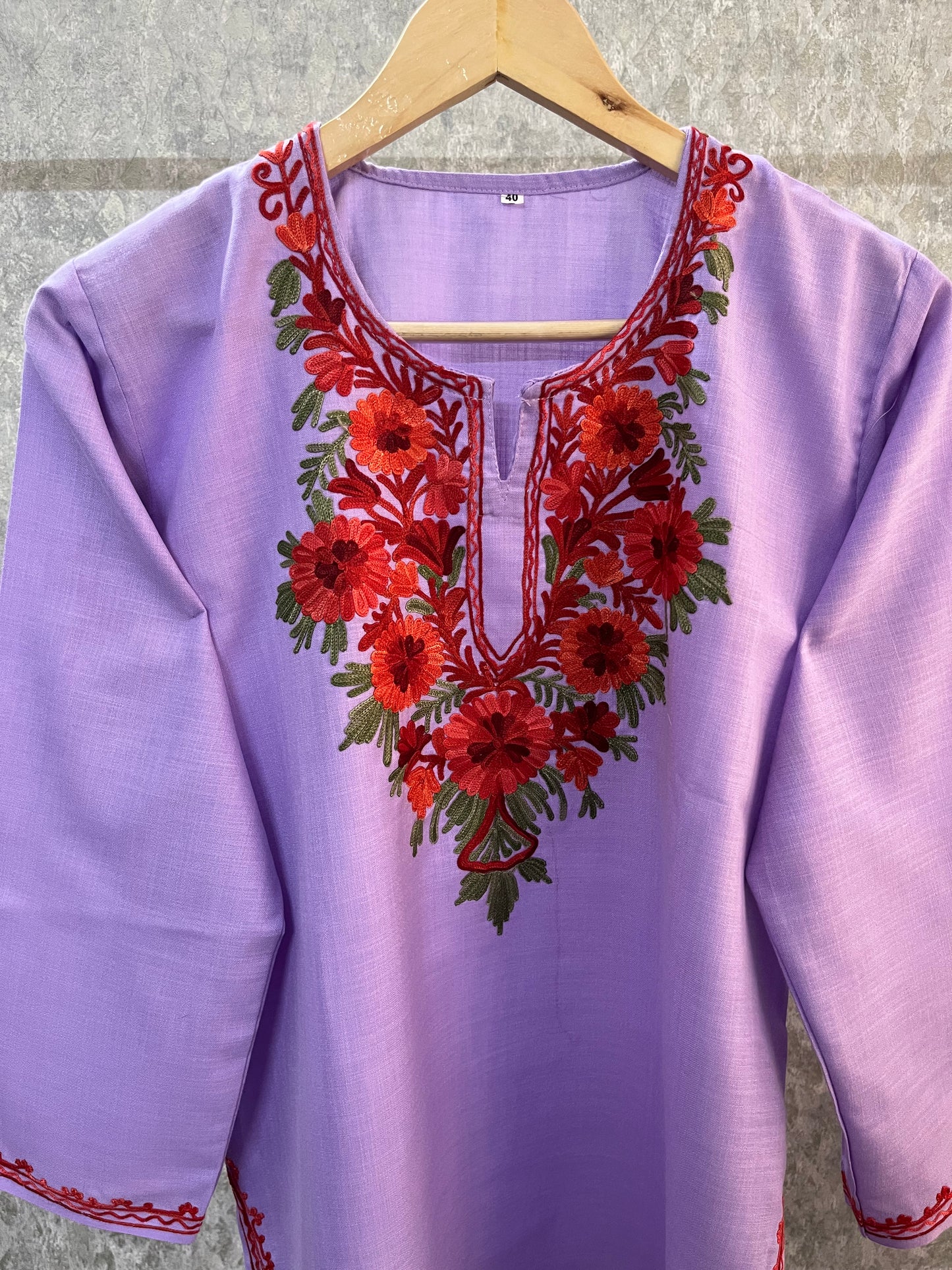Lavender Cotton Aari Work Kurti