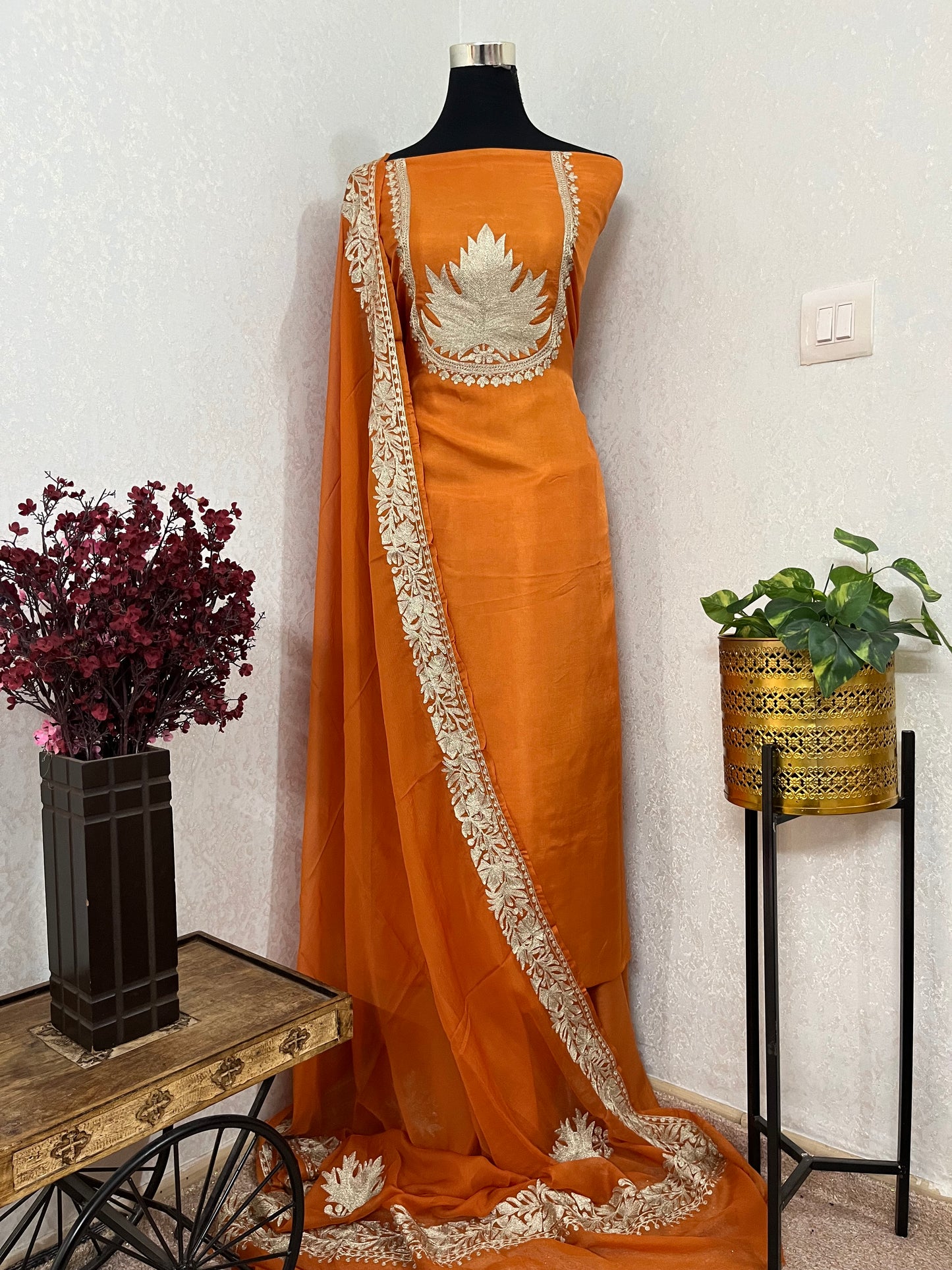 Light Orange Sanam’ Tilla Kashmiri Silk Suit
