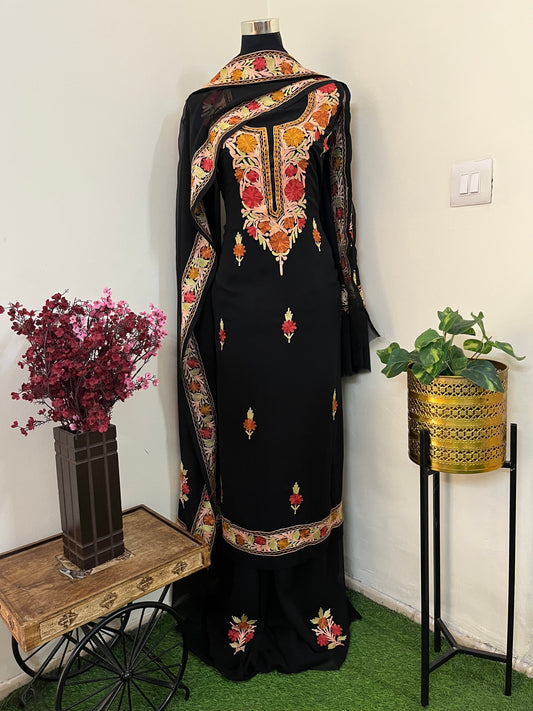 Black Georgette 3 Pc Aari Embroidered Suit Set