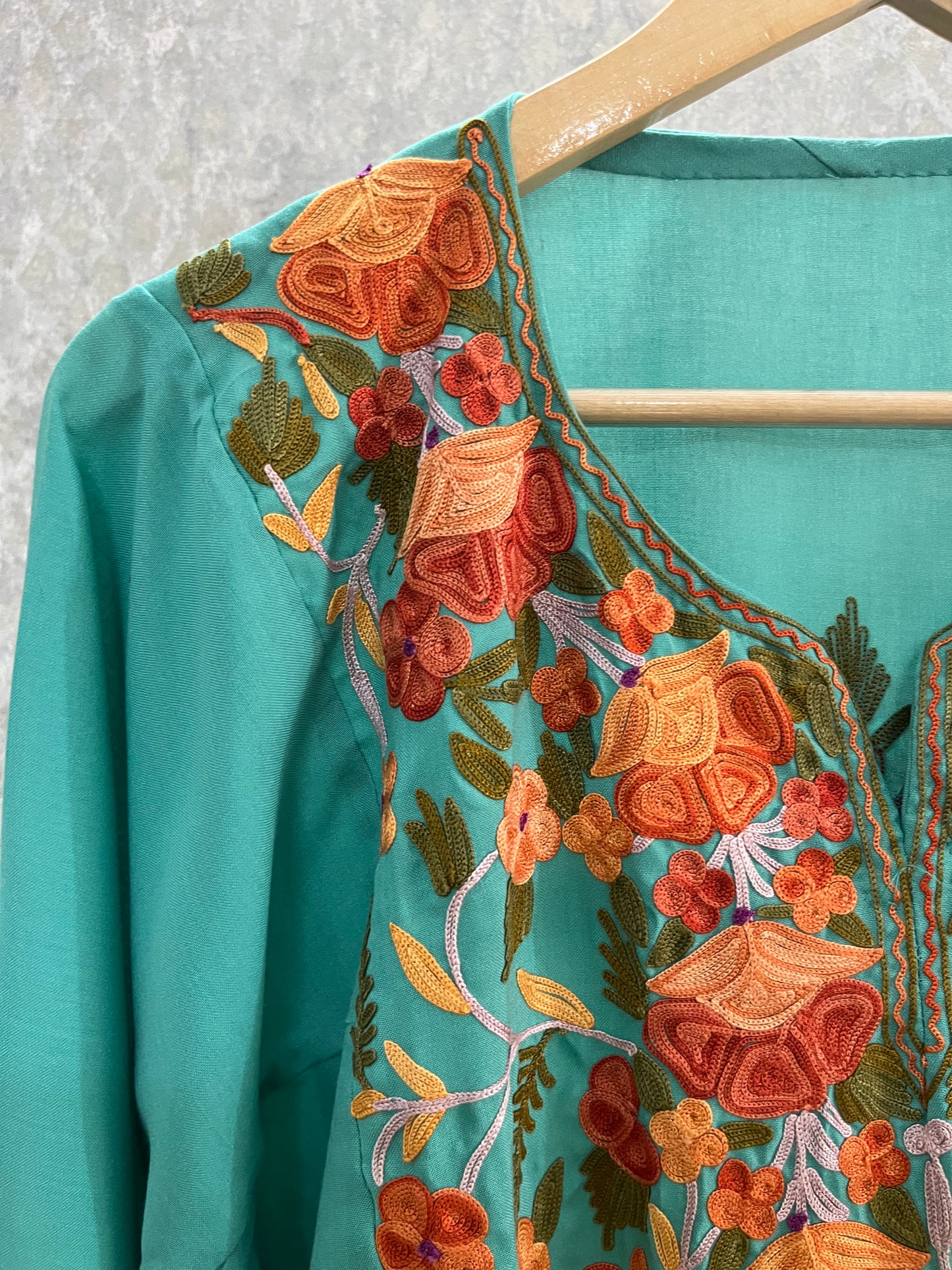 Sea Green Cotton Front Jaal Pheran Set  Size (46)