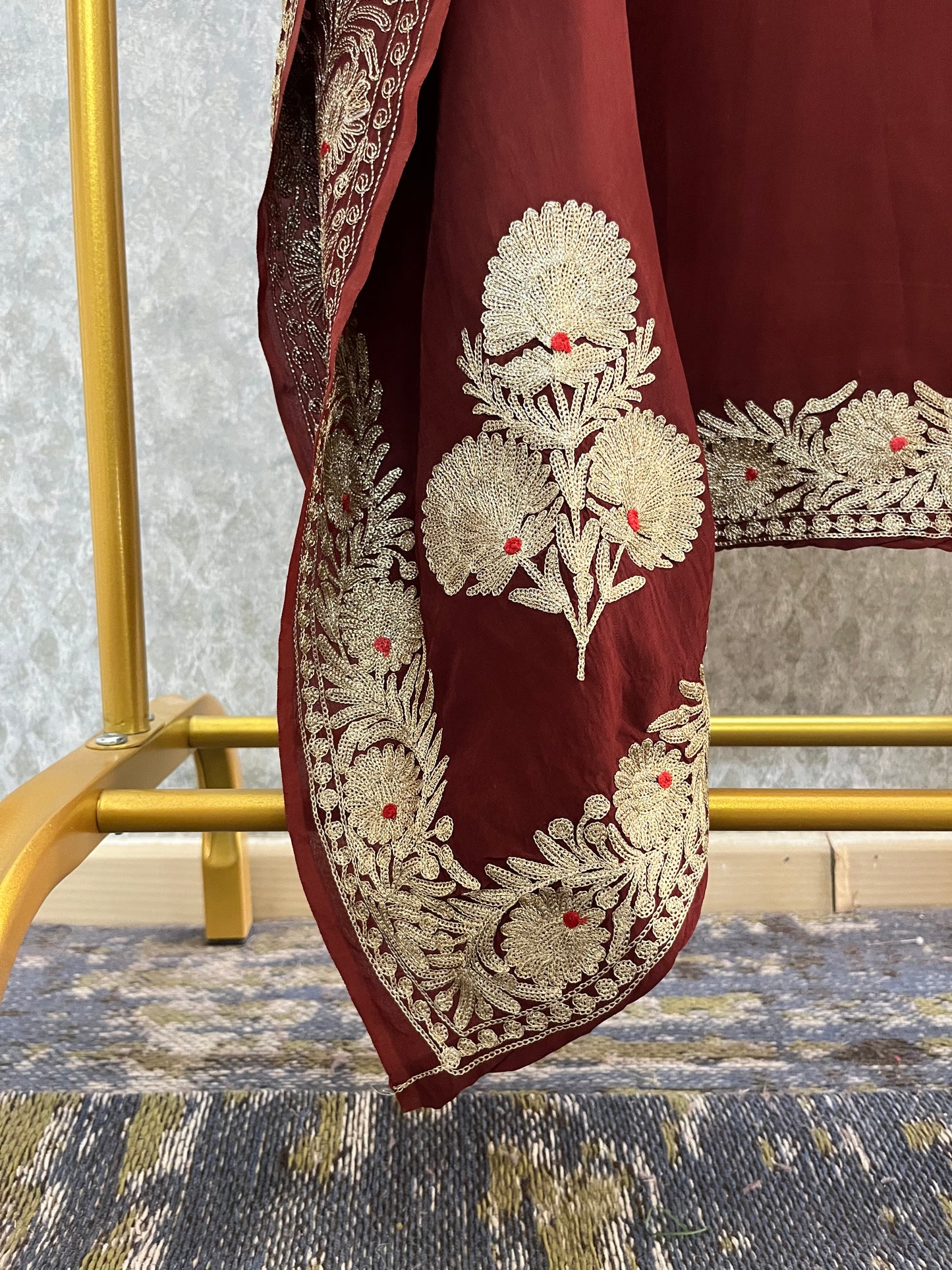 Crape Kashmiri Unstitched Kaftan Set