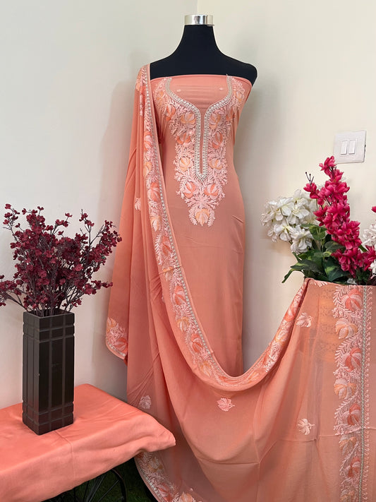 Peach Pure Georgette Kashmiri Suit