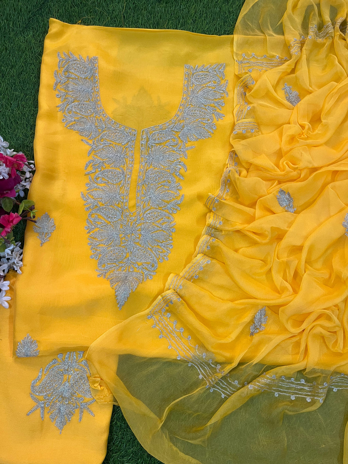 Yellow Silk Tilla Kashmiri Suit