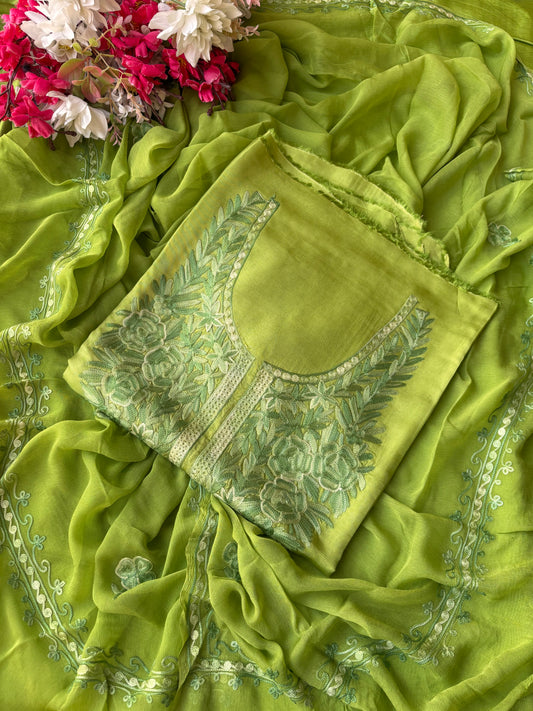 Lime Green Opada Silk Kashmiri Suit