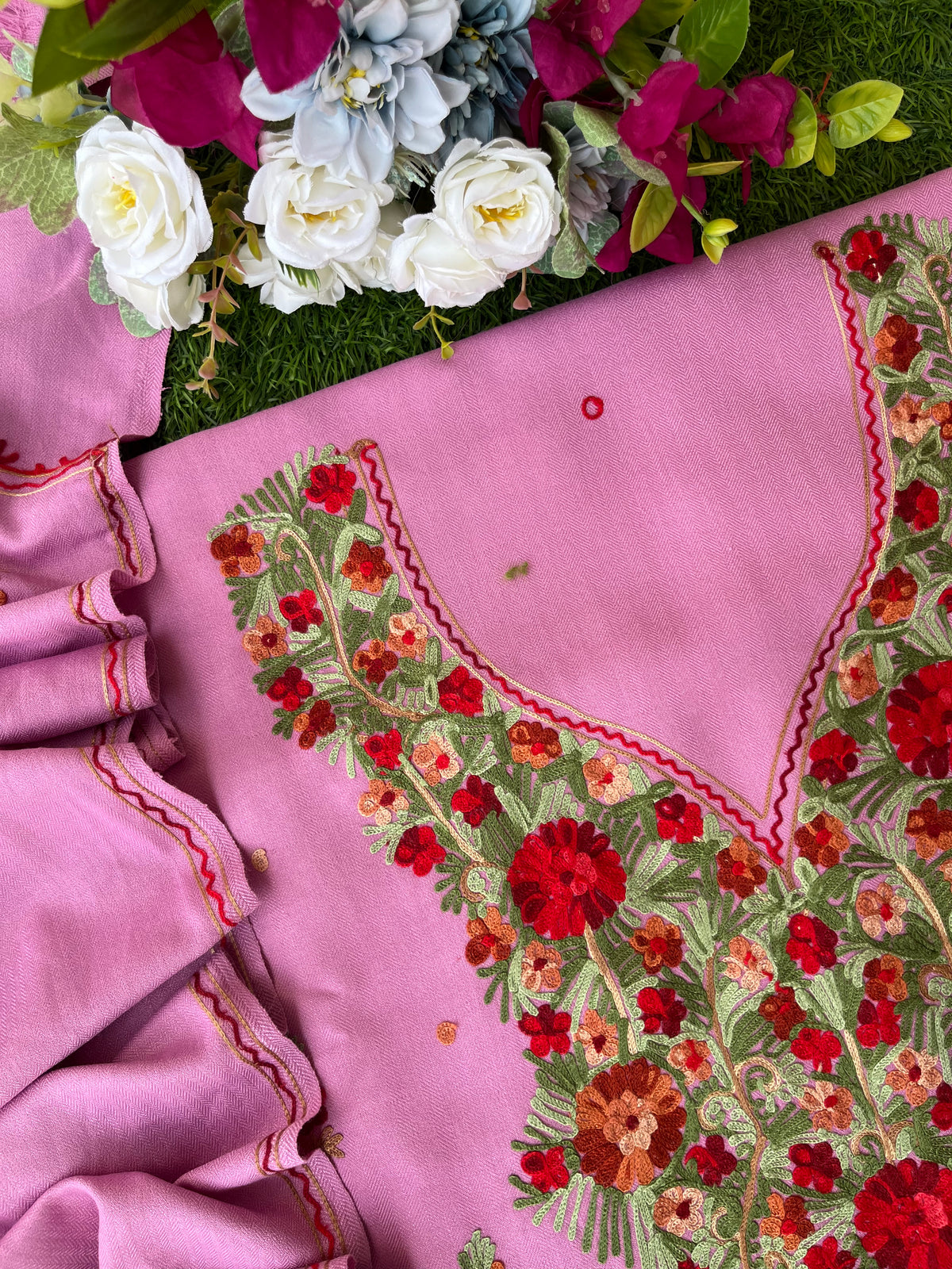Playful Pink Woollen Aari Embroidered 3pc suit