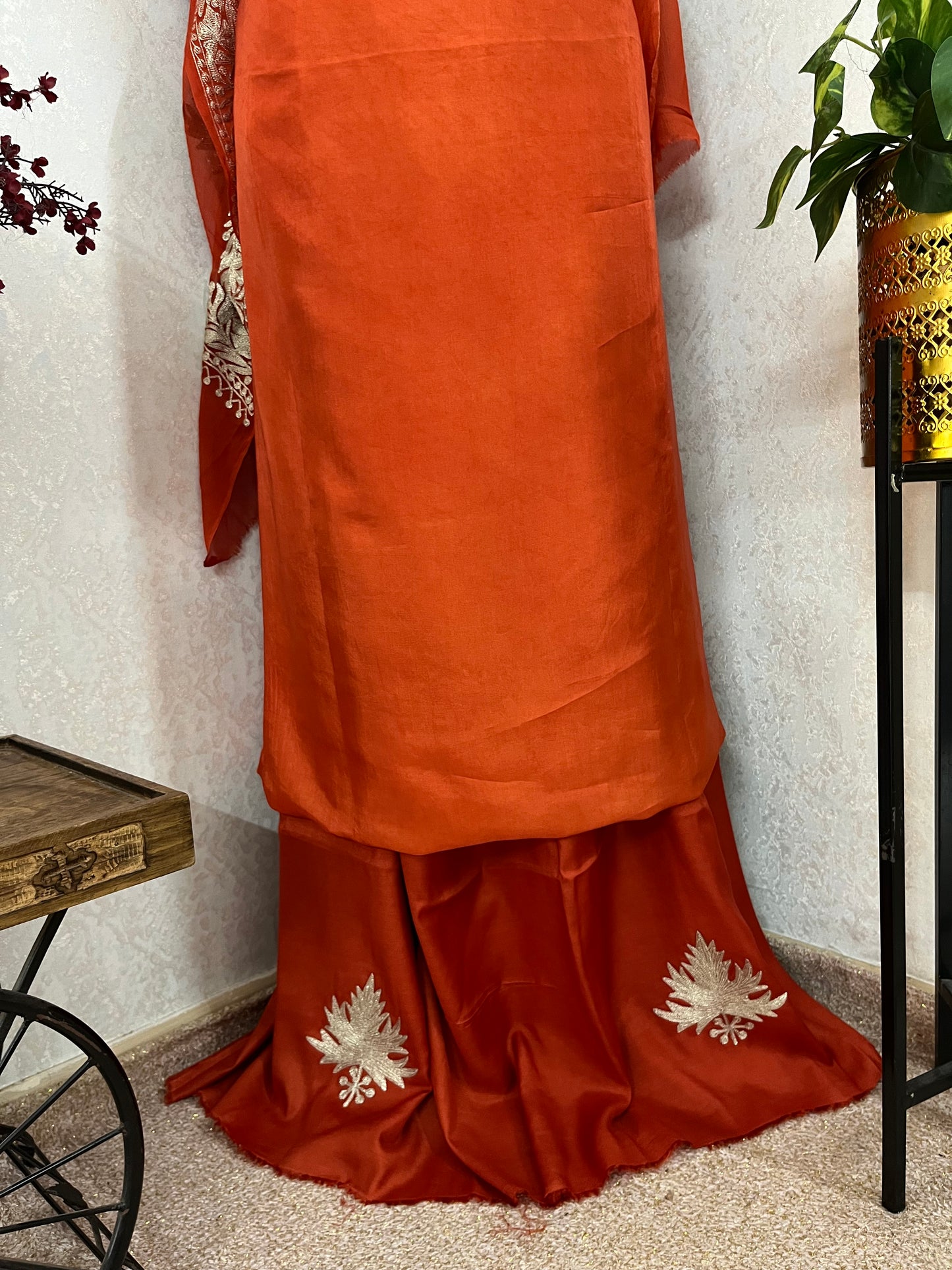 Orange Rust Sanam’ Tilla Kashmiri Silk Suit