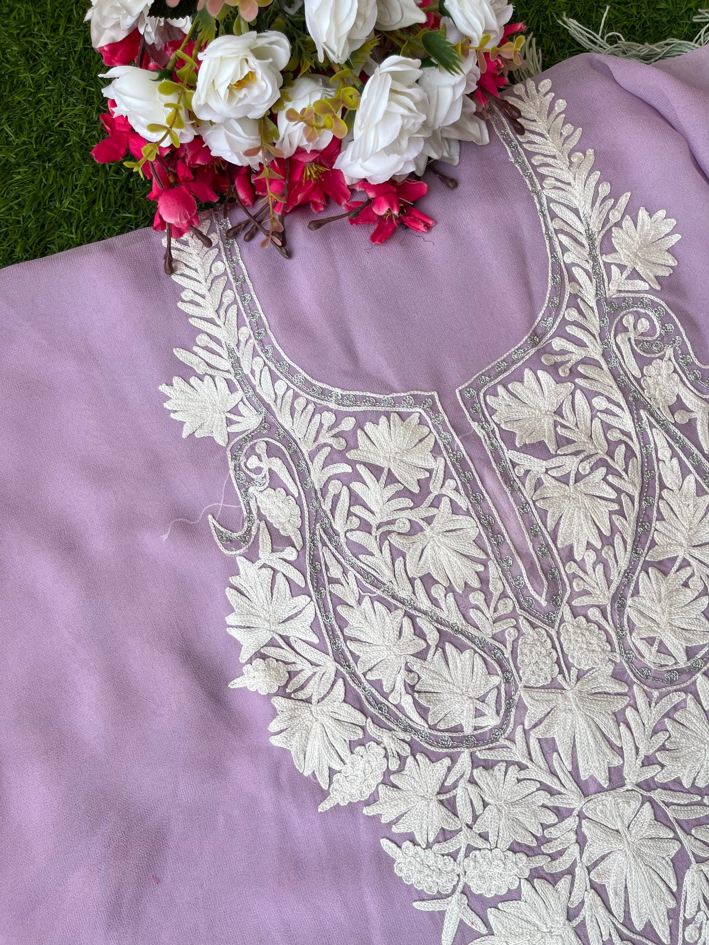 Lilac Georgette Kashmiri Kurta Material