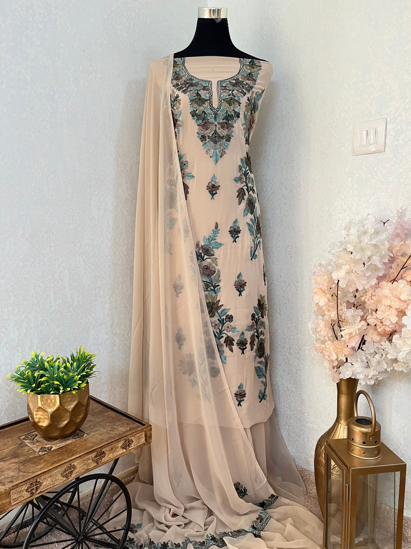 Mouse Georgette 3 Pc Kashmiri Suit