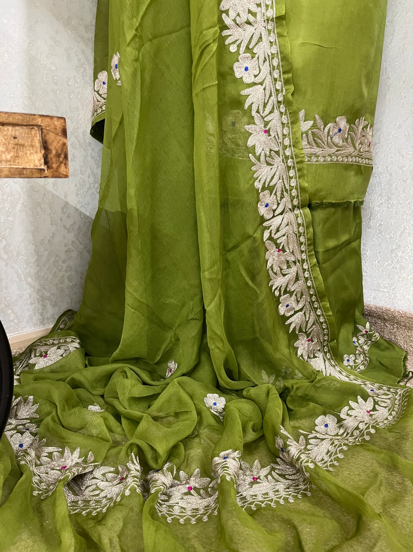 Green Opada Silk Kashmiri Suits