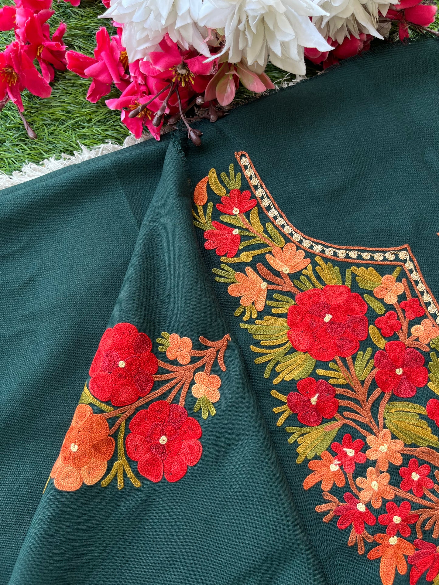 Bottle Green Cotton Cord Set (Aari Embroidered)