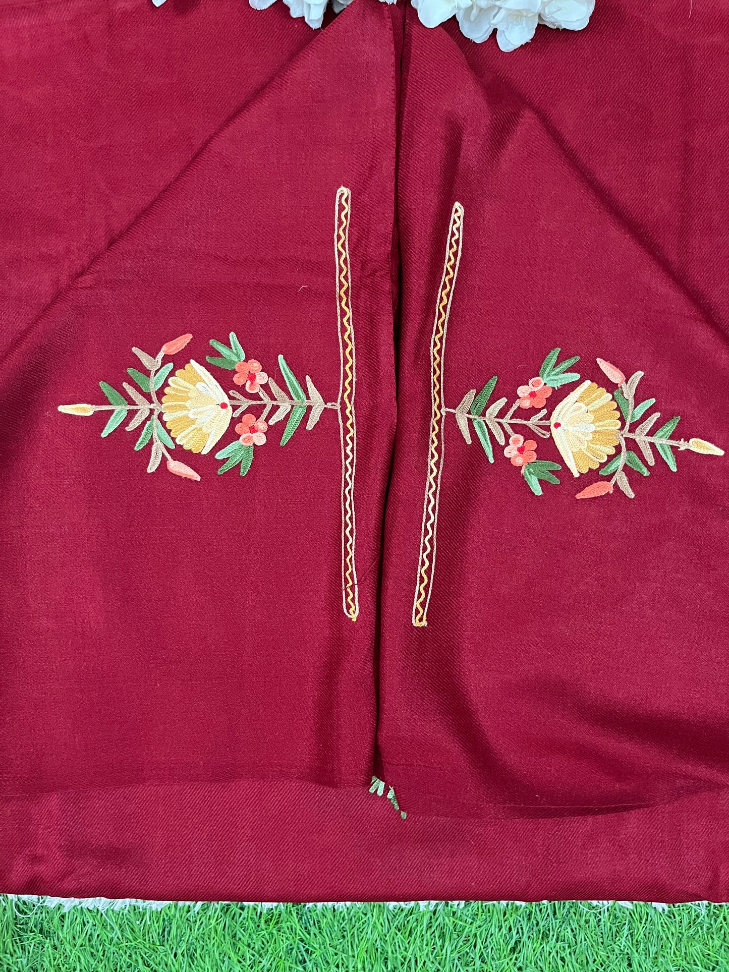 Maroon Woollen Aari Embroidered 2pc suit 5mtr