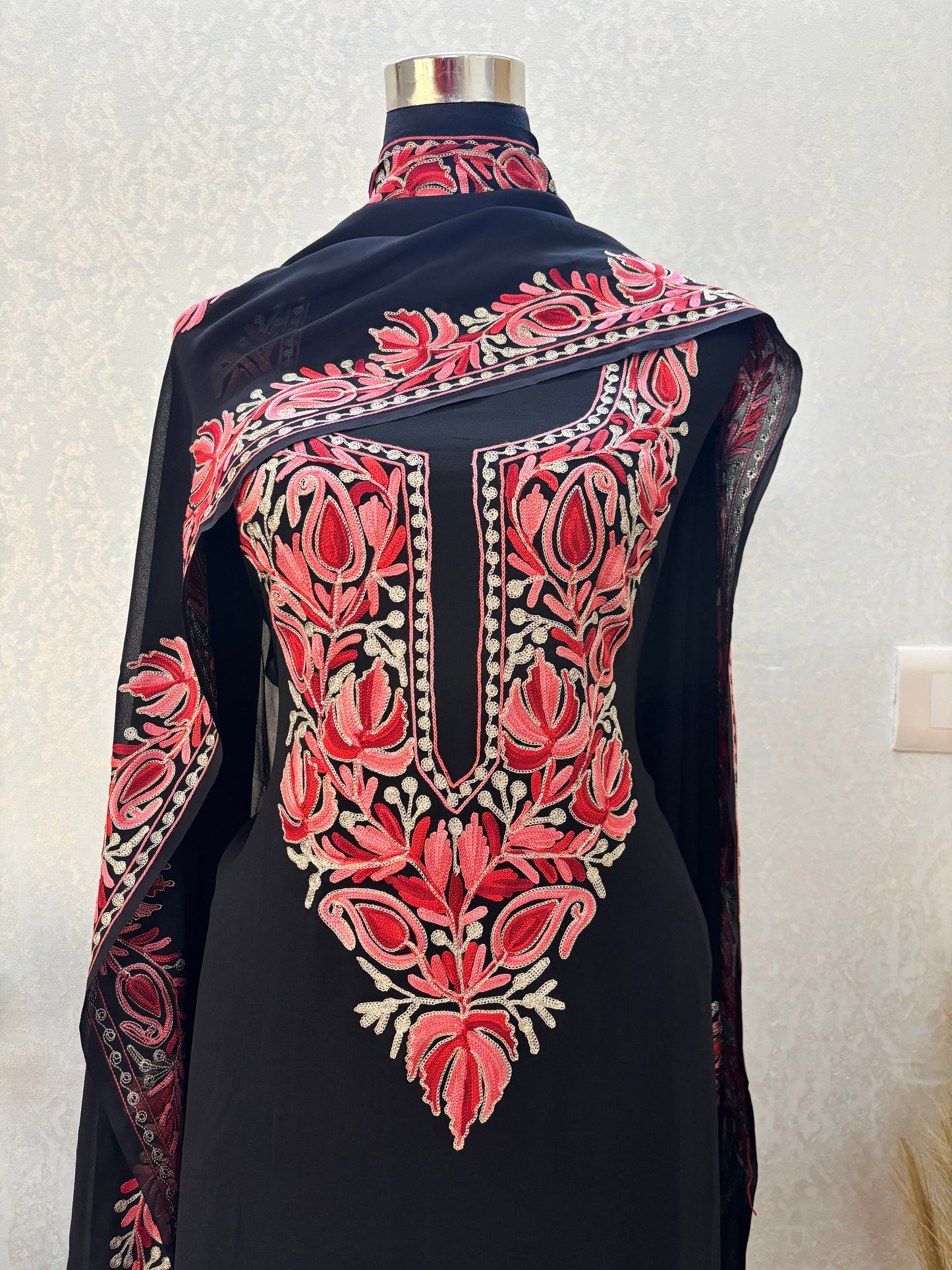 Black Pure Georgette Kashmiri Suit