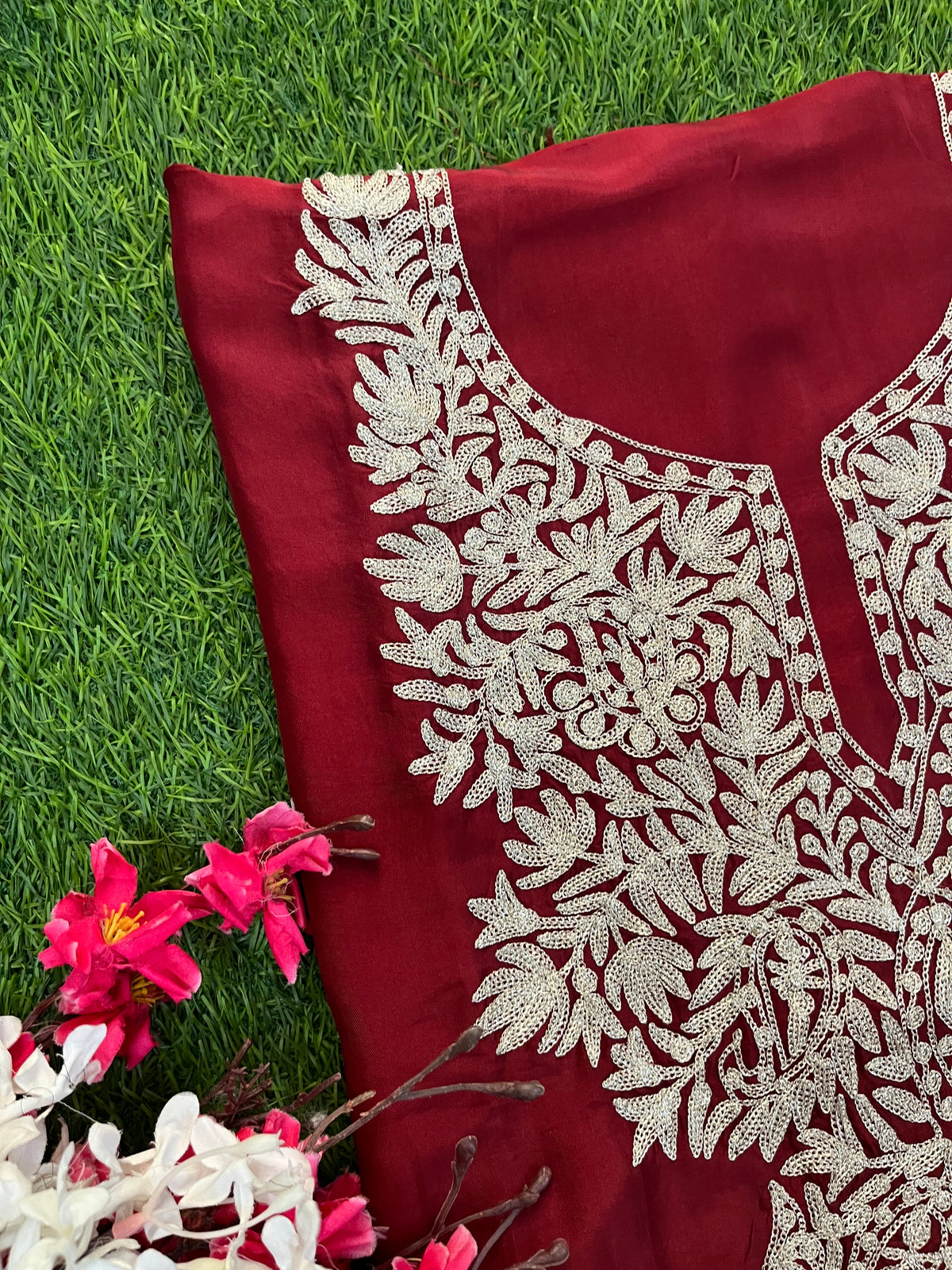 Maroon Silk Tilla Kashmiri Suit