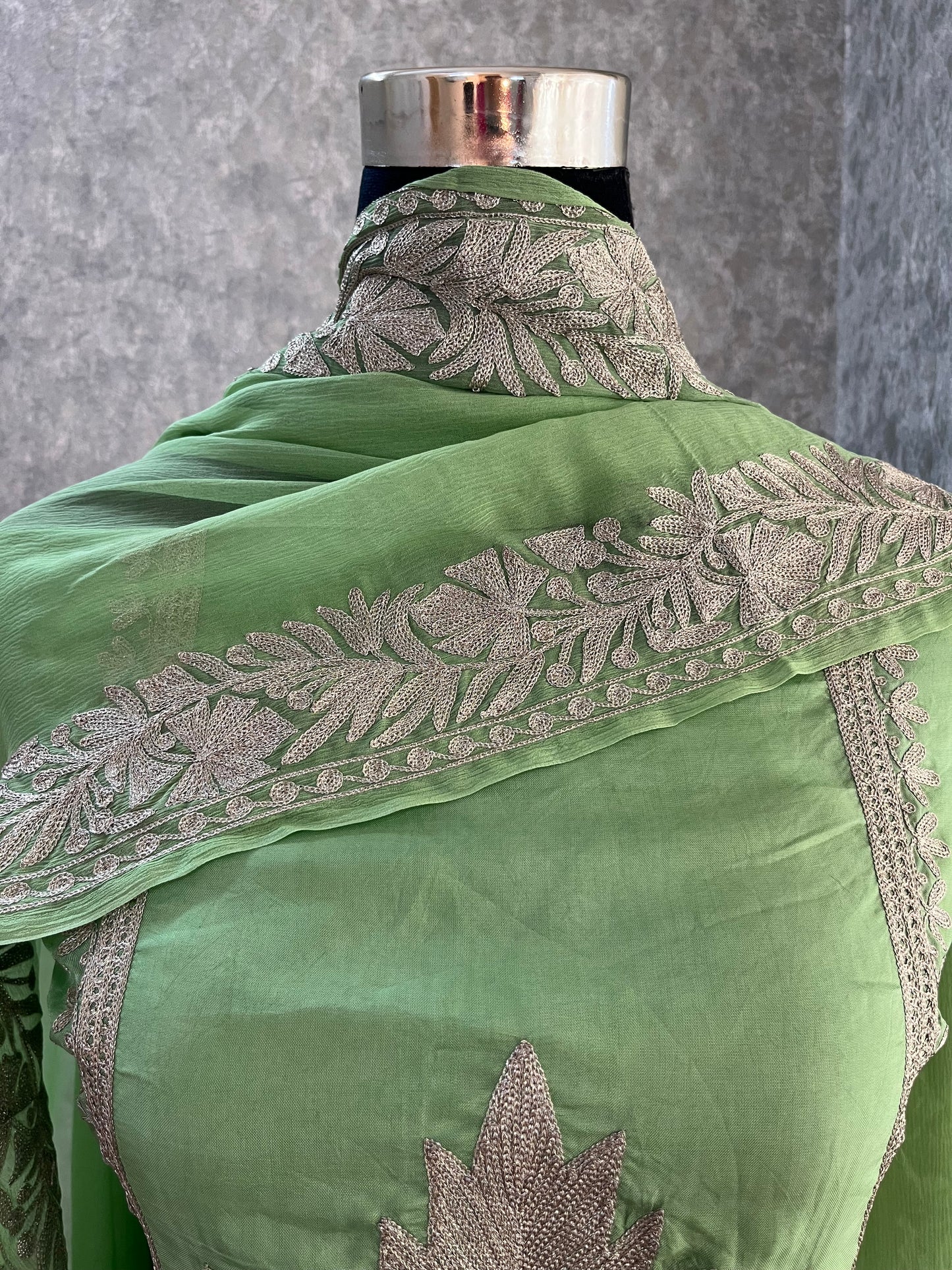 Soft Green Sanam’ Tilla Kashmiri Silk Suit