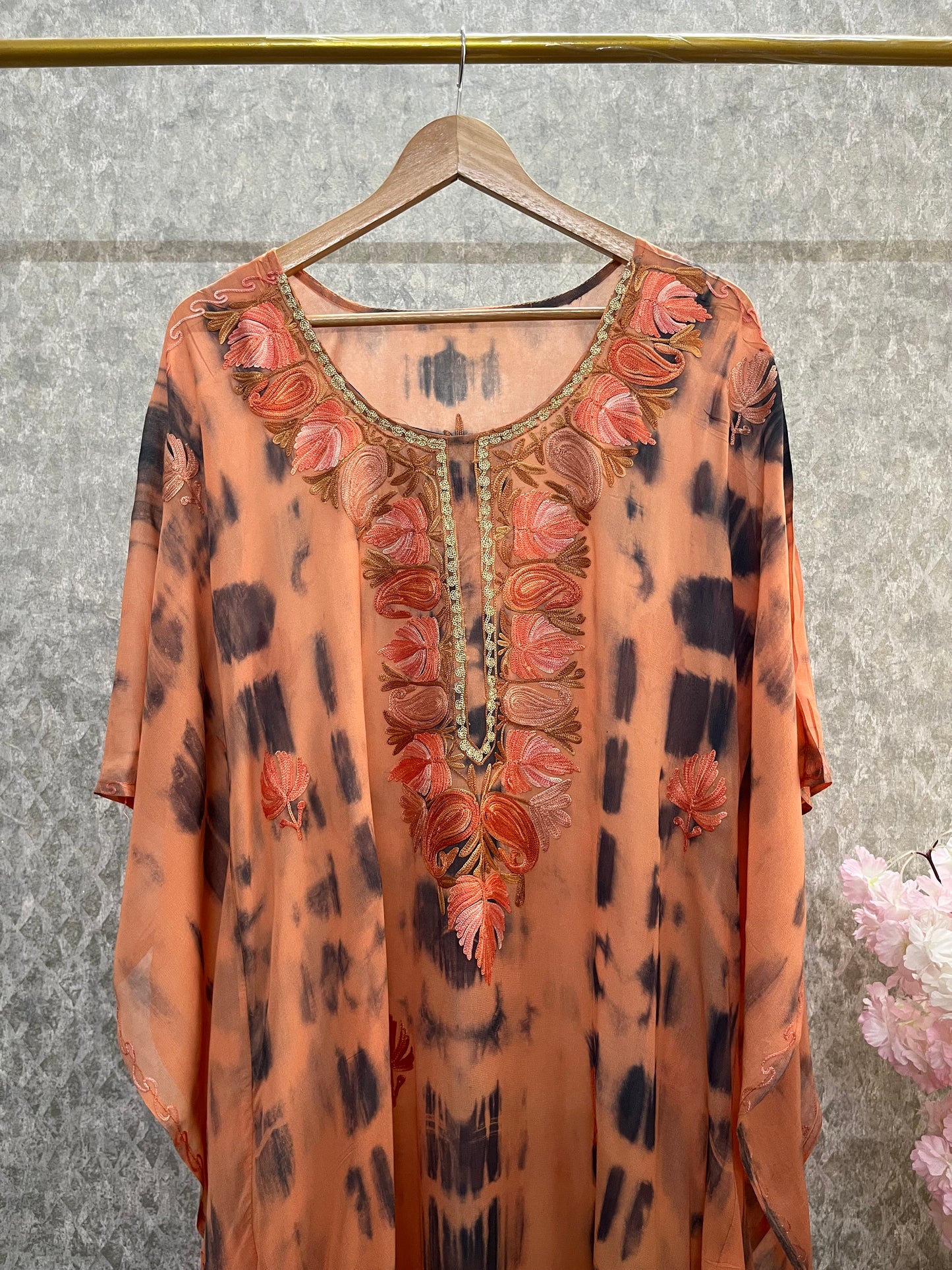 Orange Pure Georgette Shibori Kaftan Size (46)