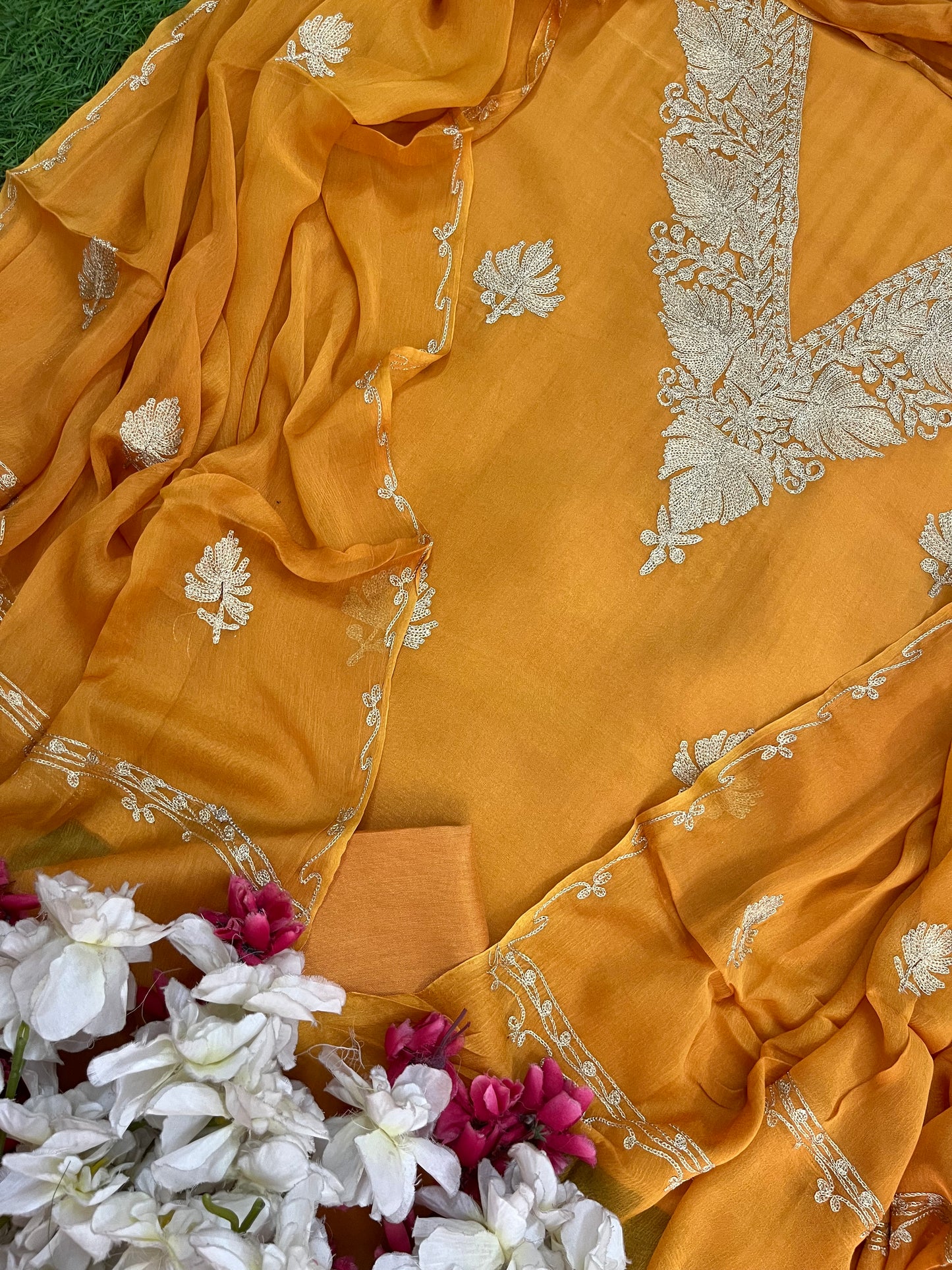 Sanam’ Soft Orange Silk Tilla Kashmiri Suit