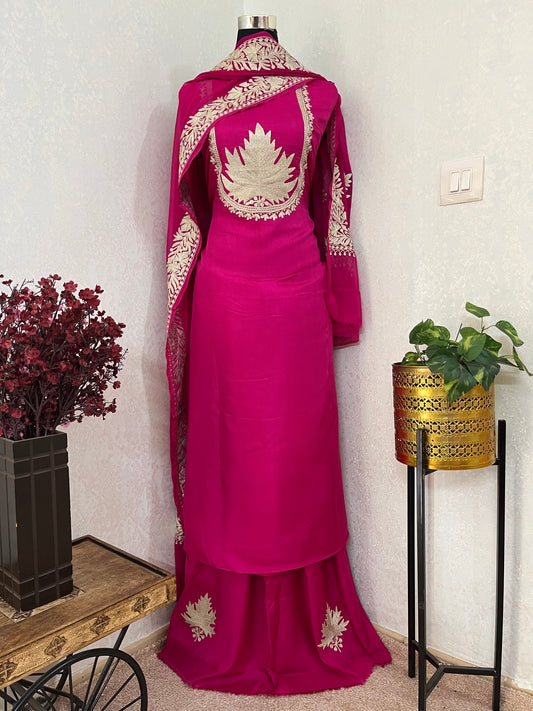 Hot Pink Sanam’ Tilla Kashmiri Silk Suit