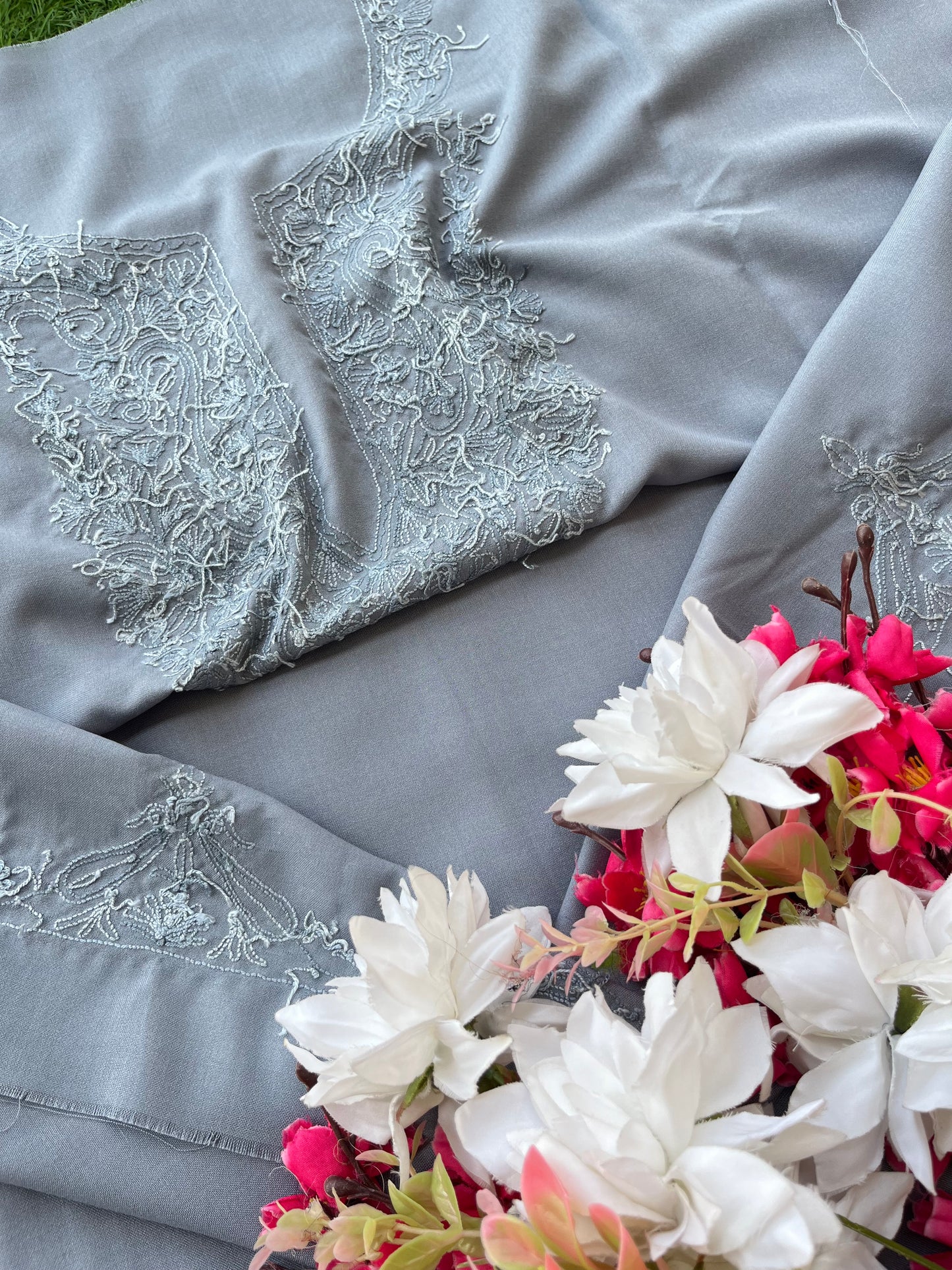 Grey Cotton Two Piece Suit (Hand Embroidered)