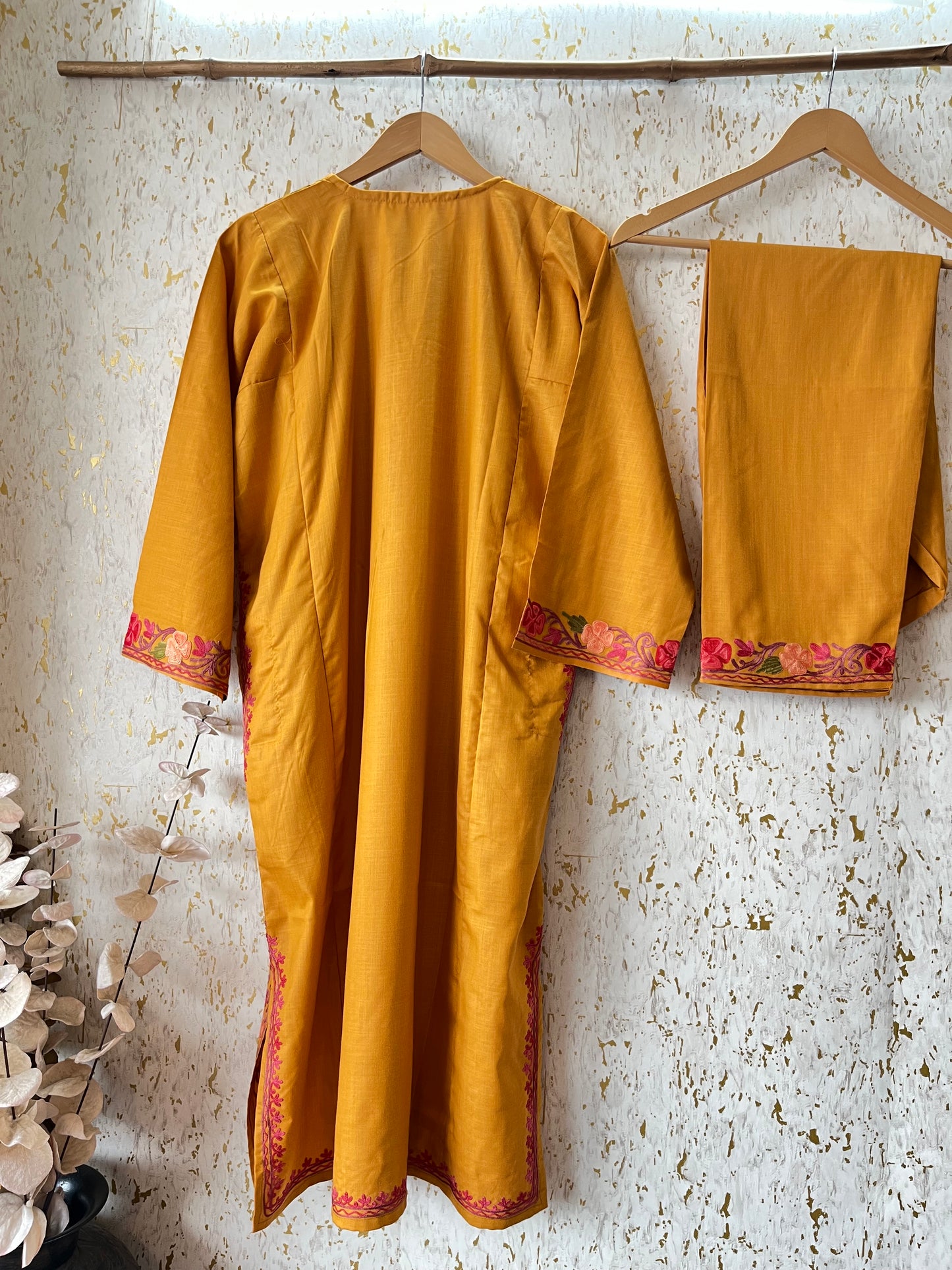 Mustard Yellow Cotton Pheran Set (Free Size)