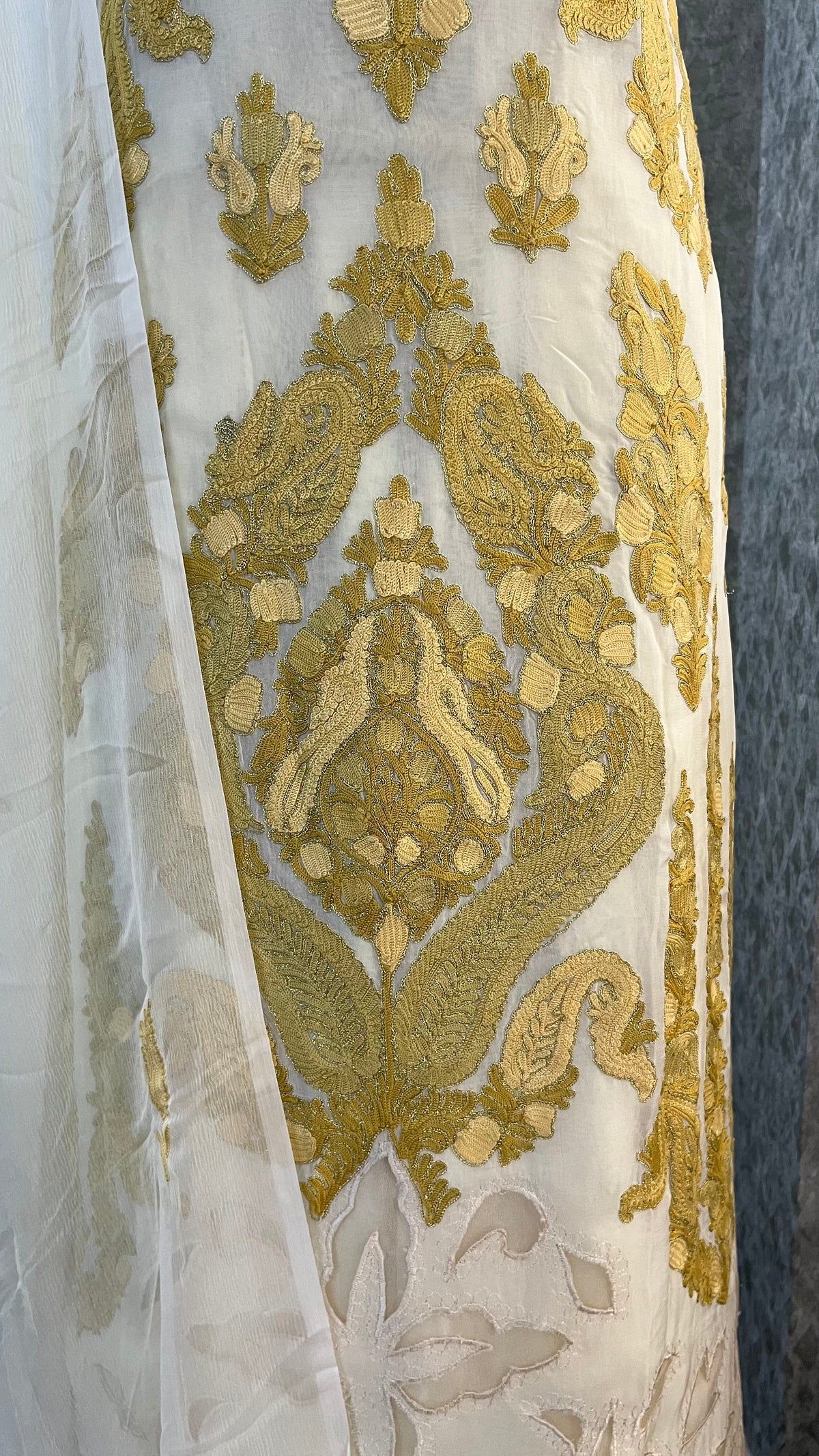Ivory Pure Organza Cut Work Kashmiri Suit