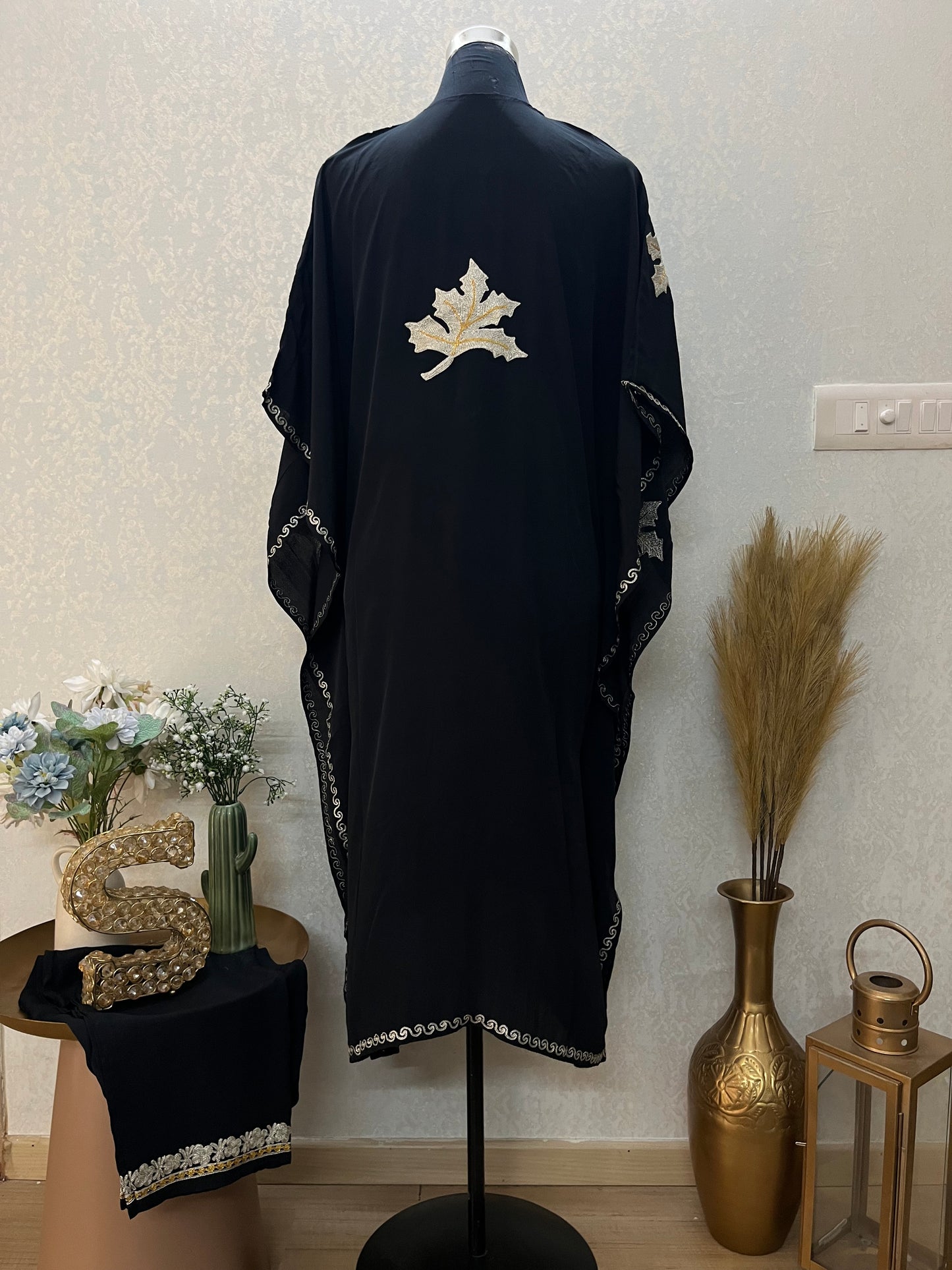 Black Crape Kashmiri Kaftan Set