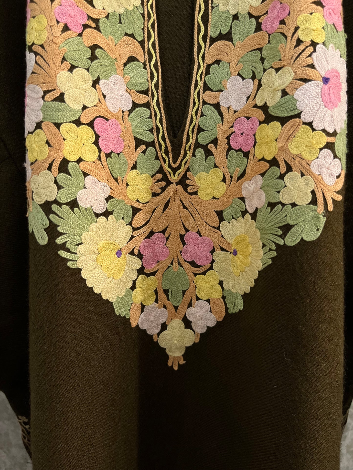 Army Green Aari Embroidered Wool Pheran