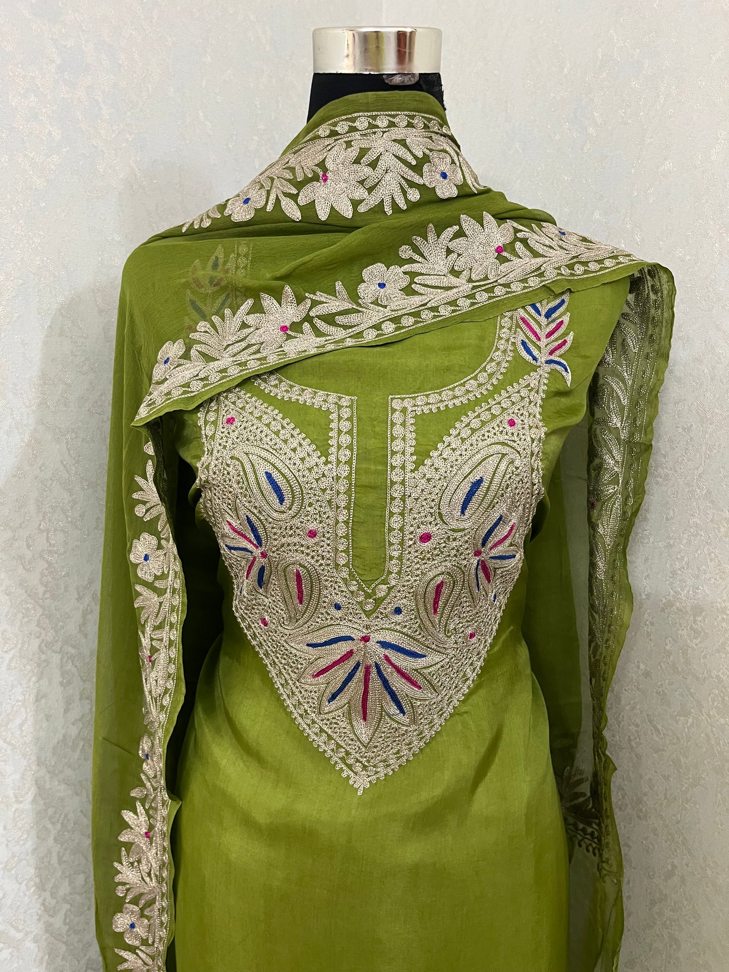 Green Opada Silk Kashmiri Suits