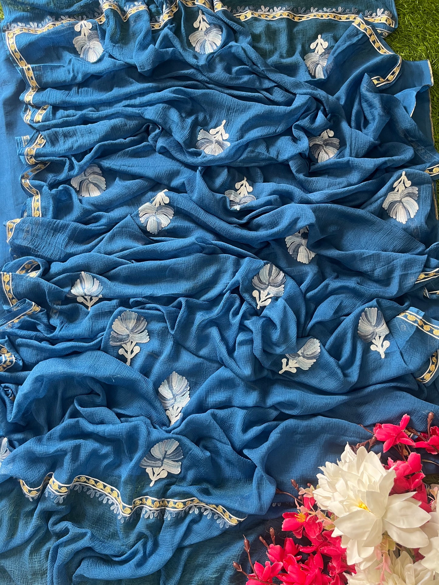 Soft Blue Opada Silk Kashmiri Suits