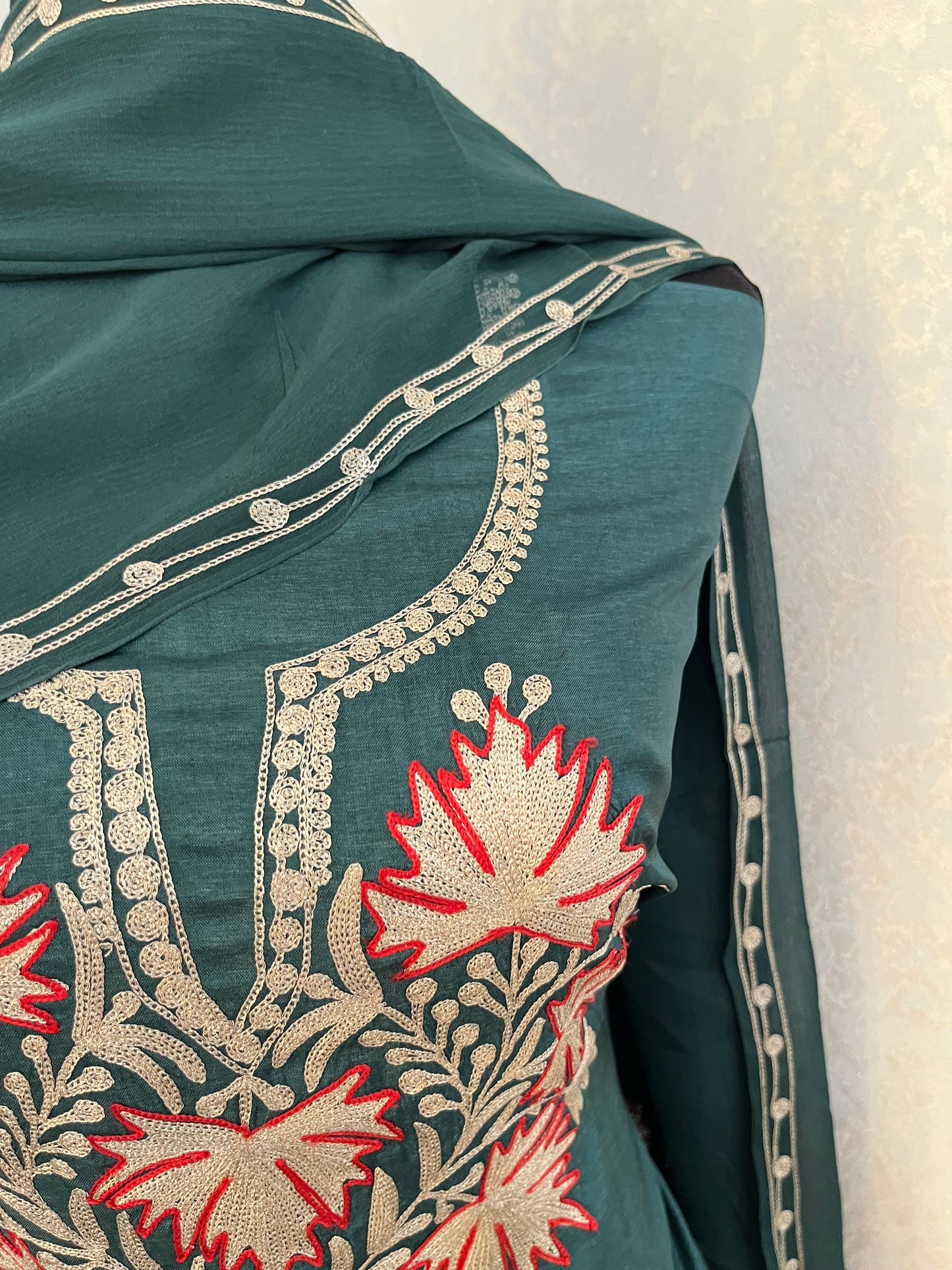 Green Silk Tilla Kashmiri Suit