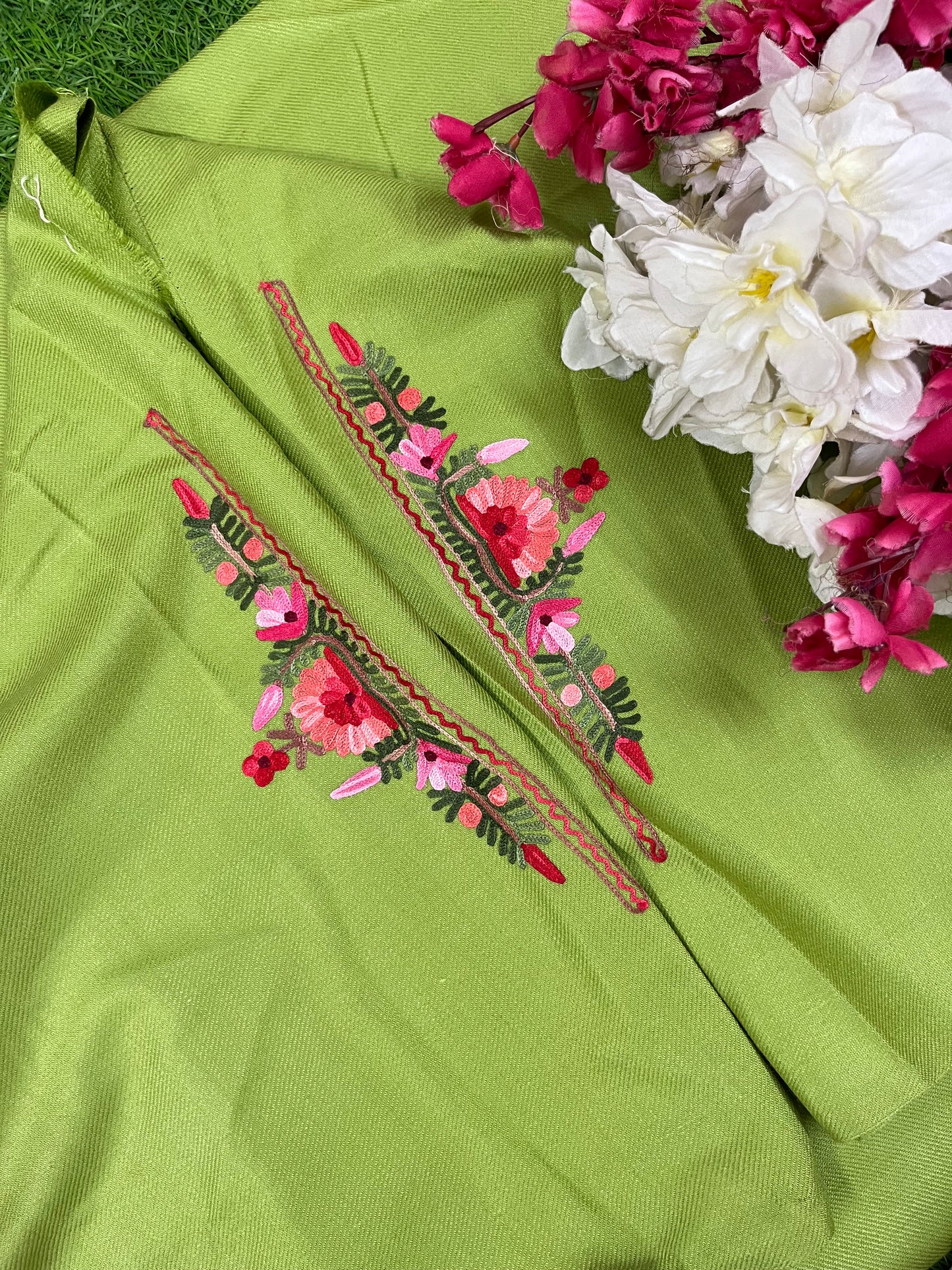 Pista Green Woollen Aari Embroidered 3pc suit