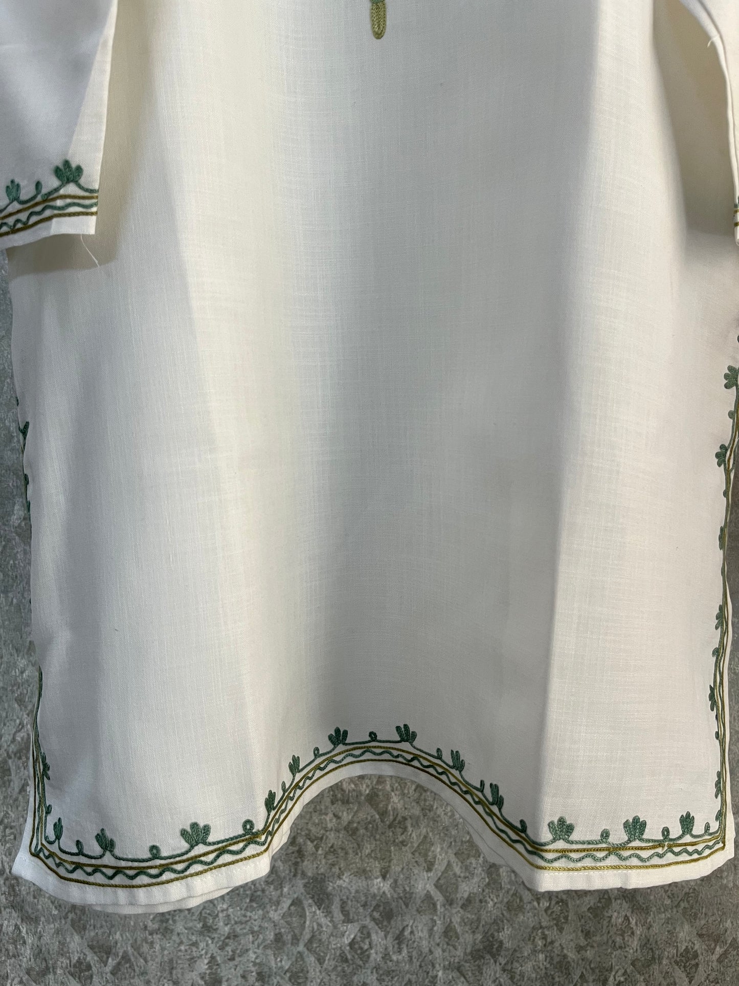 Off White Cotton Aari Work Kurti