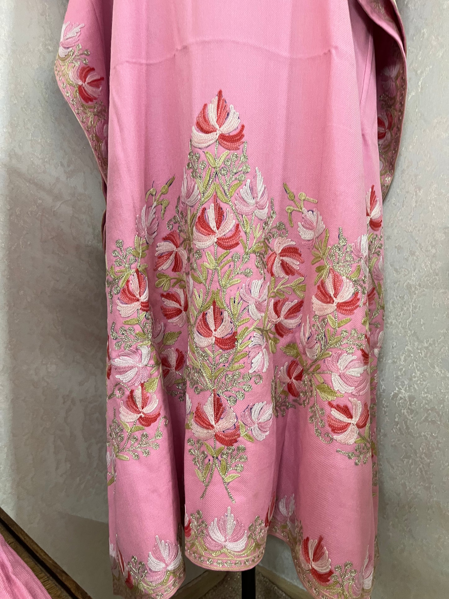 Pink Woollen Kashmiri Kaftan Set
