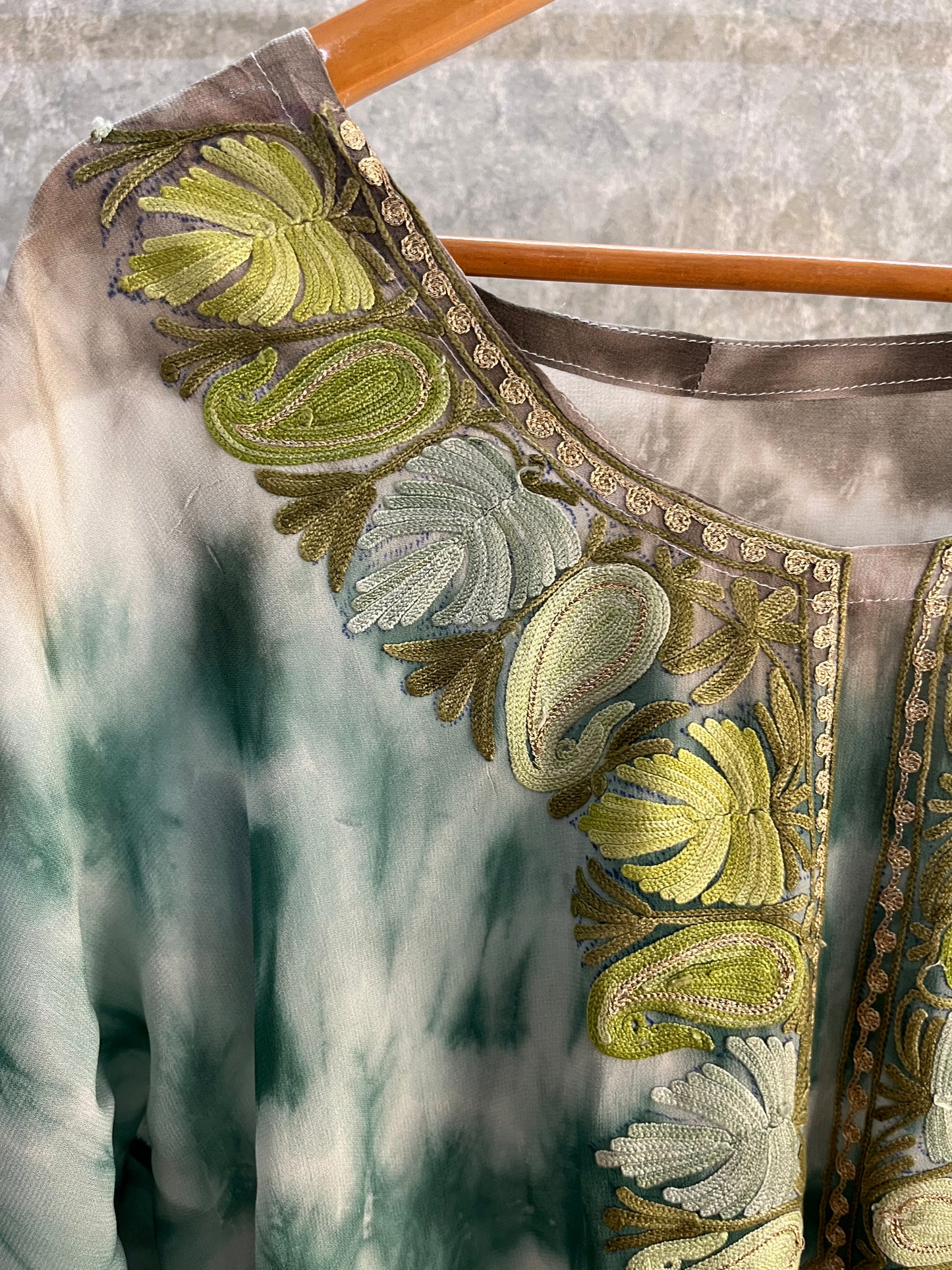 Mint Green Pure Georgette Shibori Kaftan Size (46)