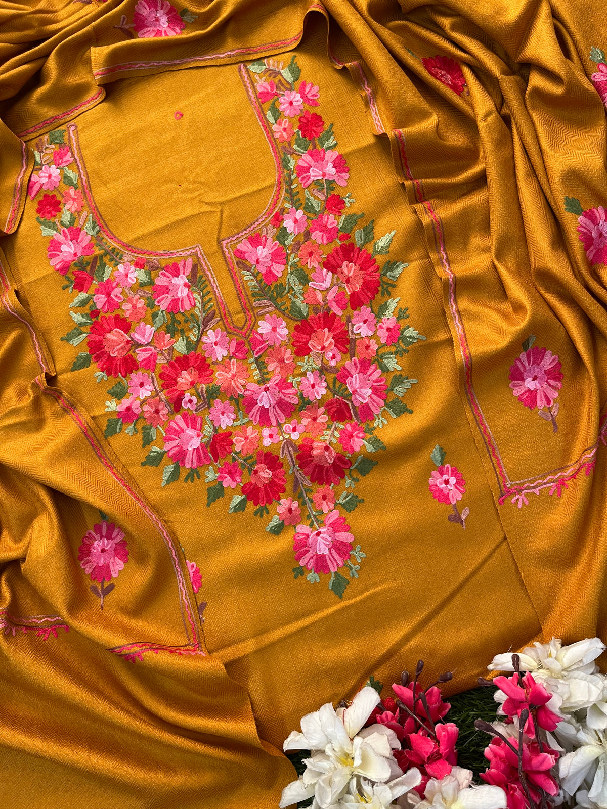 Mustard Woollen Aari Embroidered 3pc suit