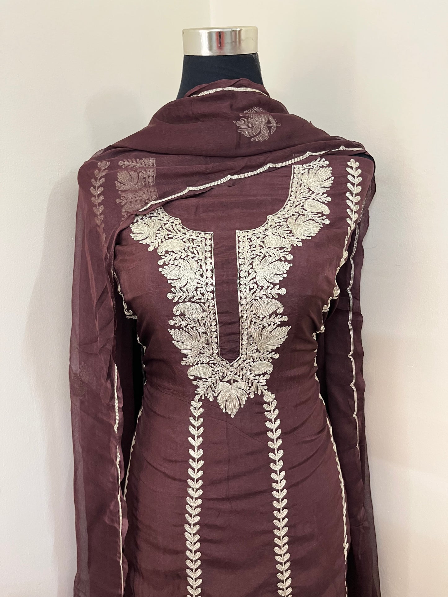 Sanam’ Orange Silk Tilla Embroidered Suit material