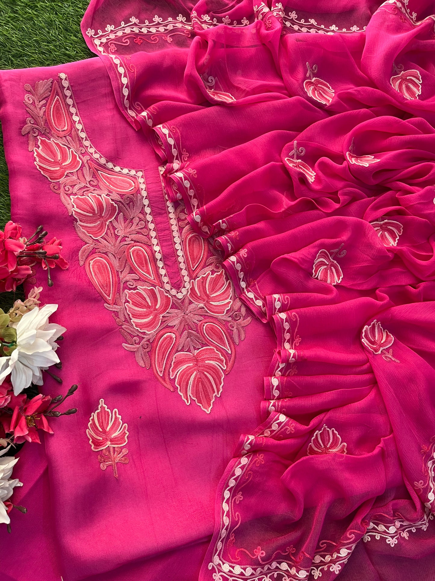 Hot Pink Opada Silk Kashmiri Suit