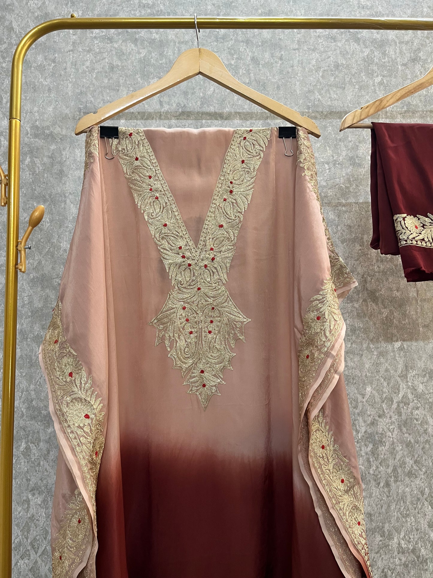 Crape Kashmiri Unstitched Kaftan Set