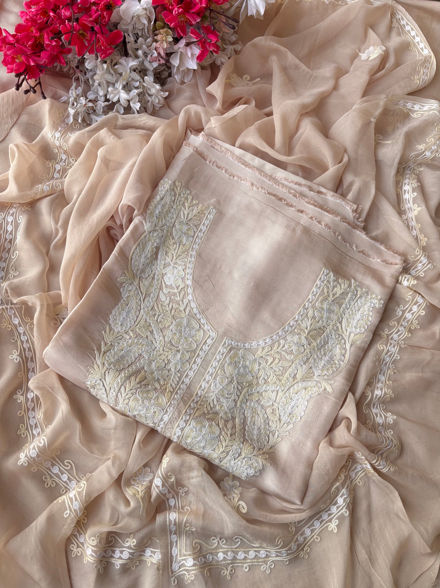 Ivory Opada Silk Kashmiri Suit