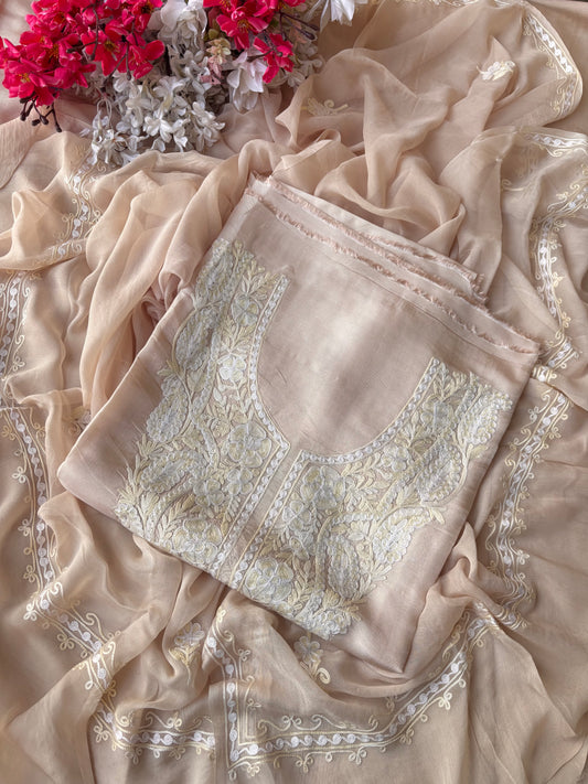 Ivory Opada Silk Kashmiri Suit