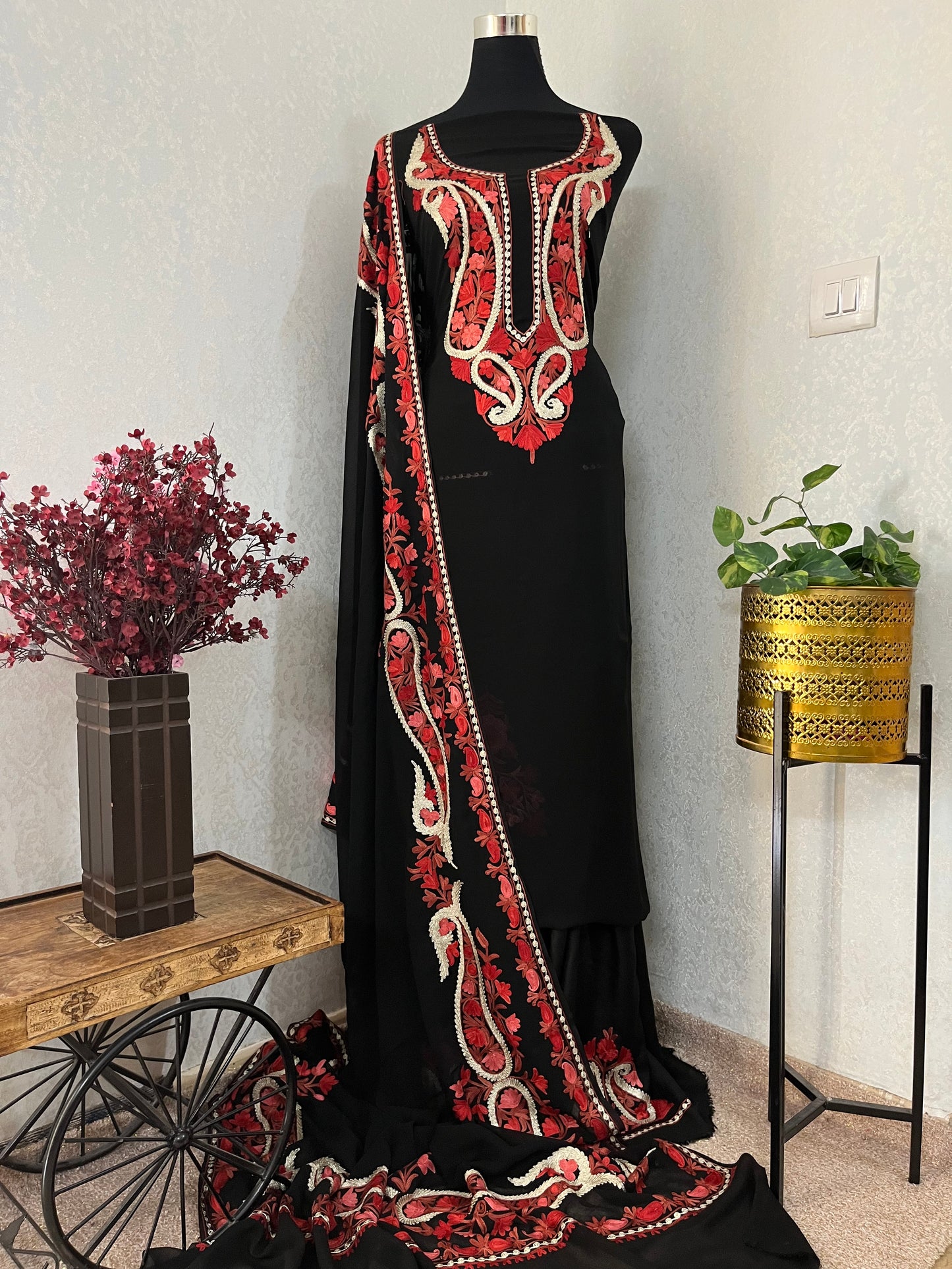 Black Pure Georgette Kashmiri Suit