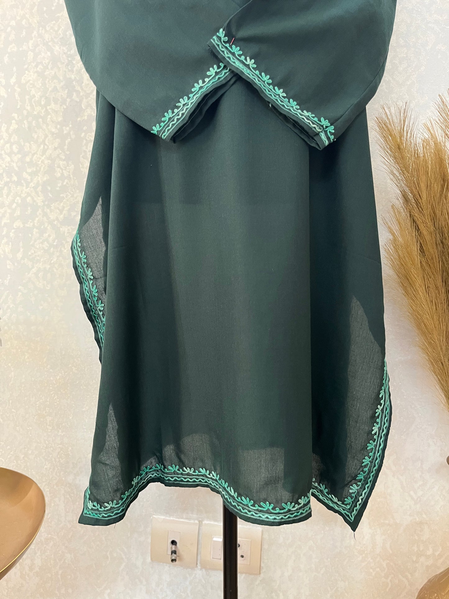 Green Cotton Aari Work Kurta