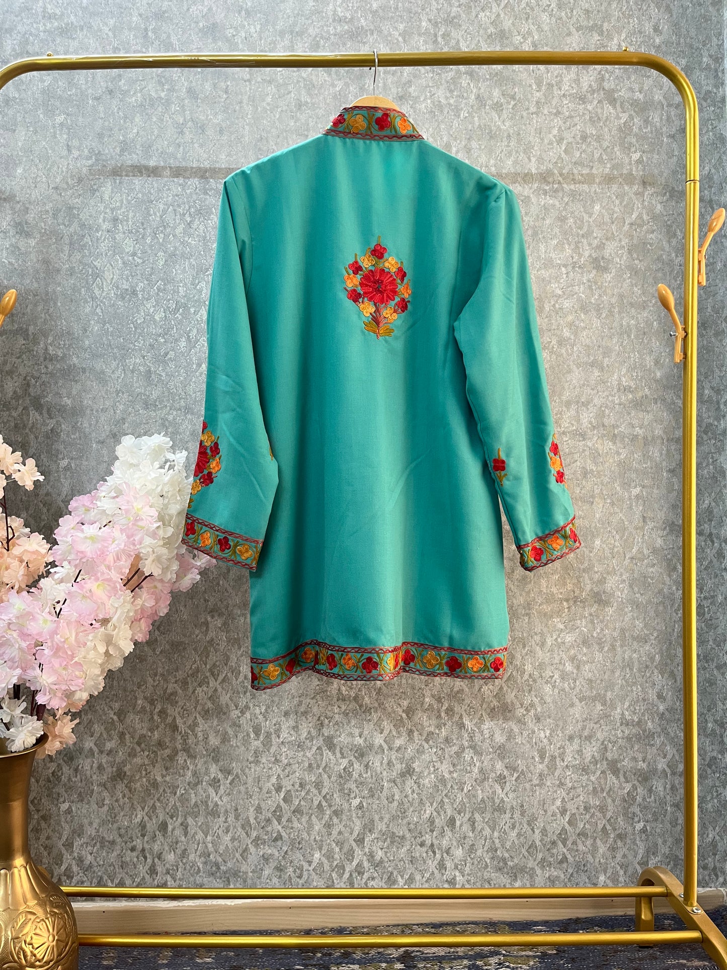 Sea Green Cotton Aari Work Jacket