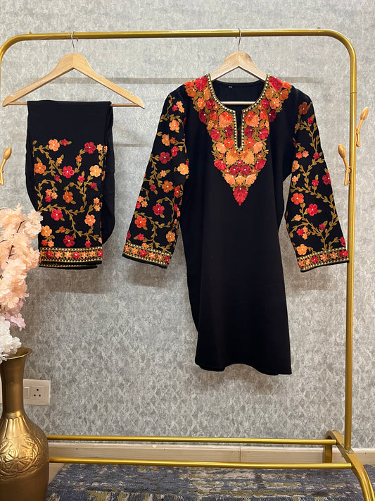 Black Woollen Kashmiri Co-Ord Set ( Size 40 )