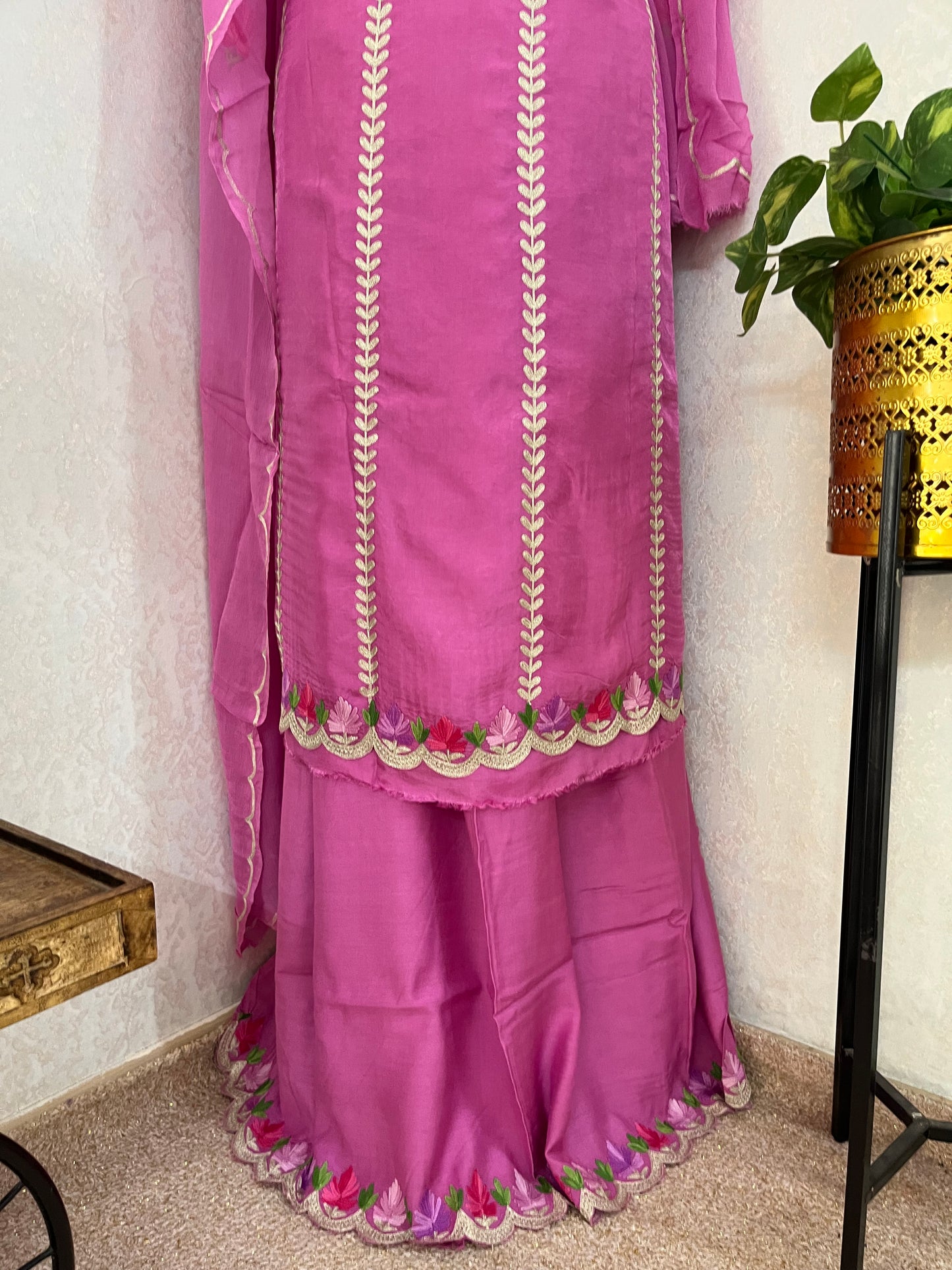 Sanam’ Mauve Silk Aari Embroidered Suit material