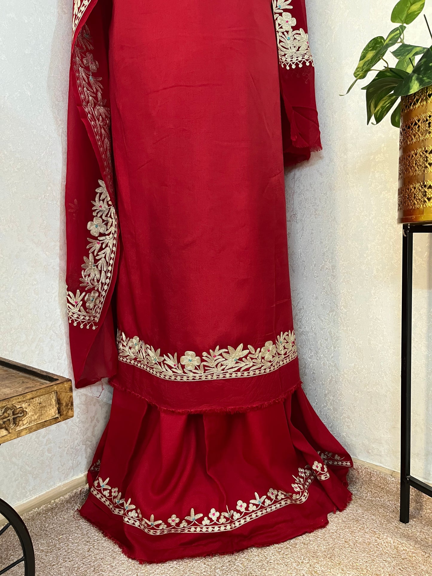 Maroon Opada Silk Kashmiri Suits