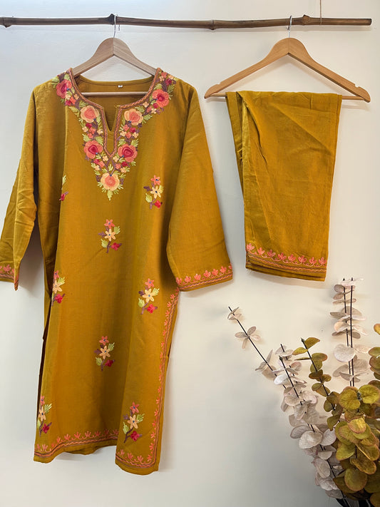 Mustard Woollen Stitched Co-ord Set (XL)