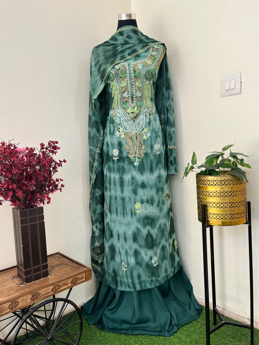 Jade Green Pure Georgette Ty Dy Kashmiri Suit